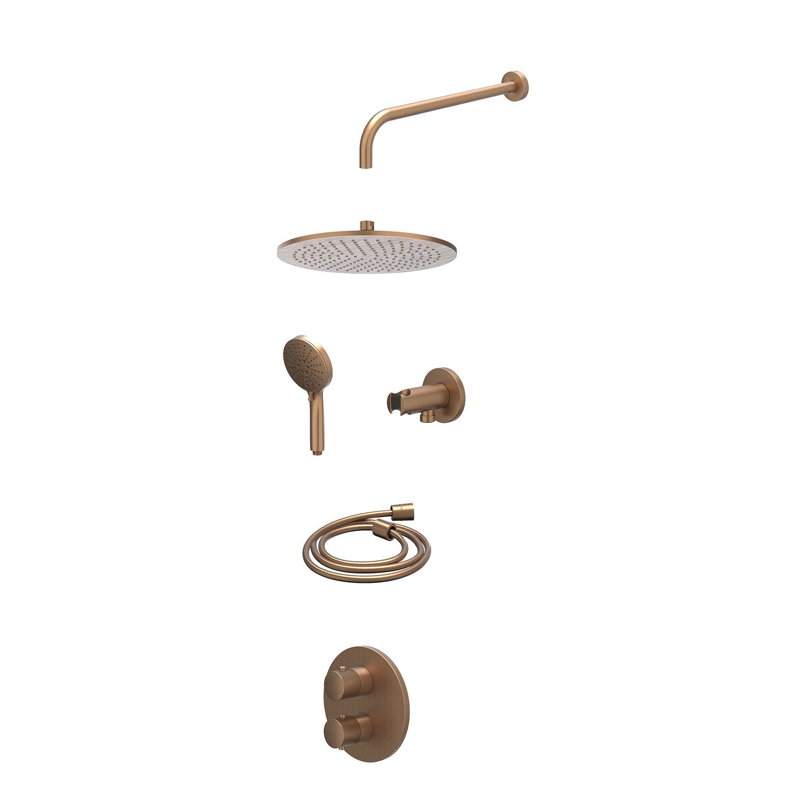 IVY Nexus Regendoucheset inbouw 2-weg - 30cm medium - wandarm - wandhouder - 3-standen - excl. inbouwbox - Geborsteld mat koper