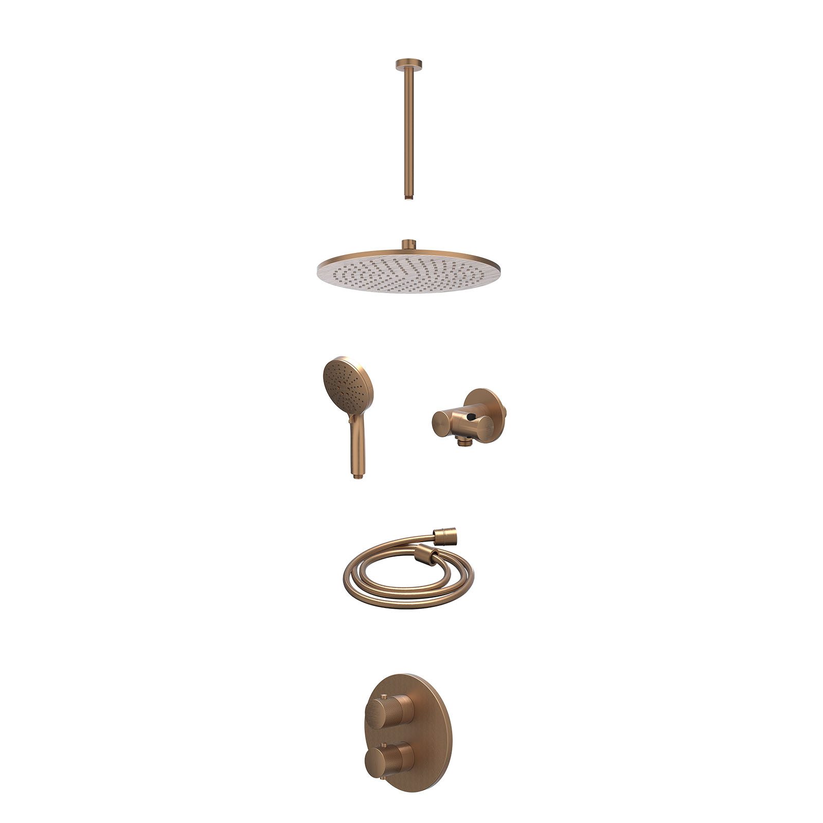 IVY Nexus Regendoucheset inbouw 2-weg - 30cm medium - plafond 30cm - verstelbare steun - 3-standen - excl. inbouwbox - Geborsteld mat koper