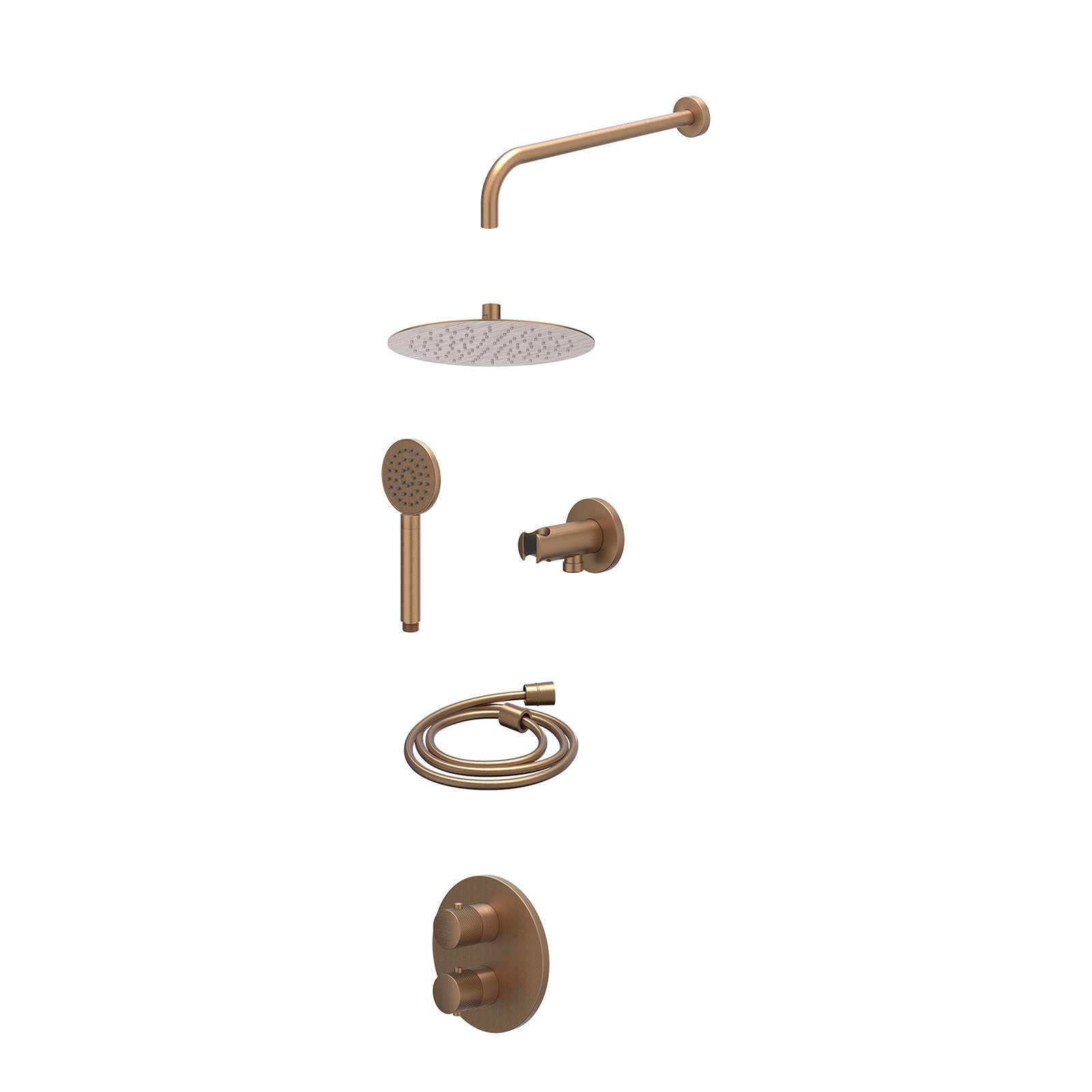 IVY Nexus Regendoucheset inbouw 2-weg - 25cm slim - wandarm - wandhouder - satin spray - excl. inbouwbox - Geborsteld mat koper