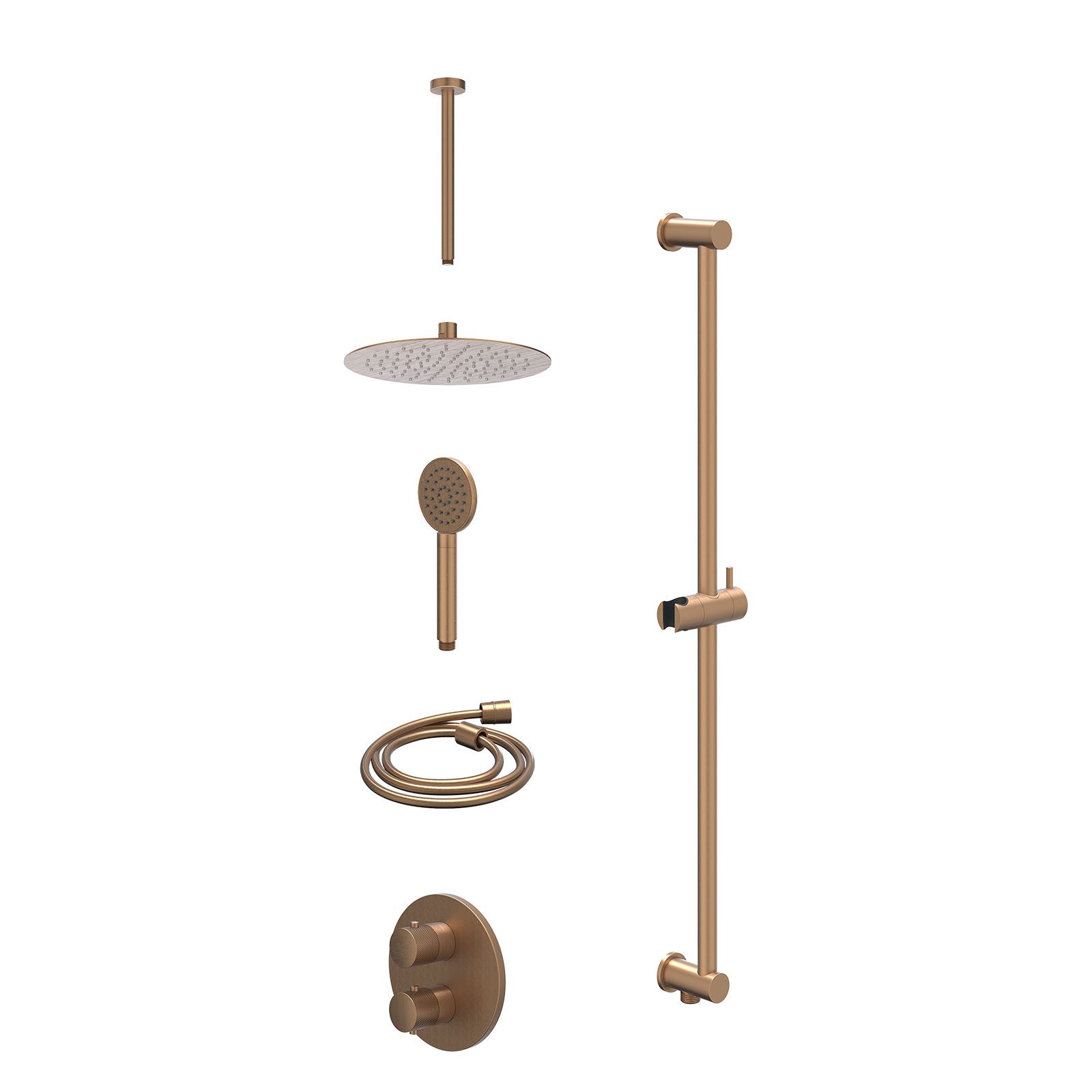 IVY Nexus Regendoucheset inbouw 2-weg - 25cm slim - plafond 30cm - glijstang - satin spray - excl. inbouwbox - Geborsteld mat koper