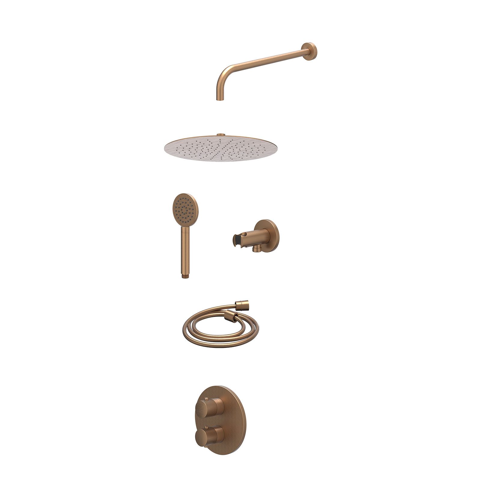IVY Nexus Regendoucheset inbouw 2-weg - 30cm slim - wandarm - wandhouder - satin spray - excl. inbouwbox - Geborsteld mat koper