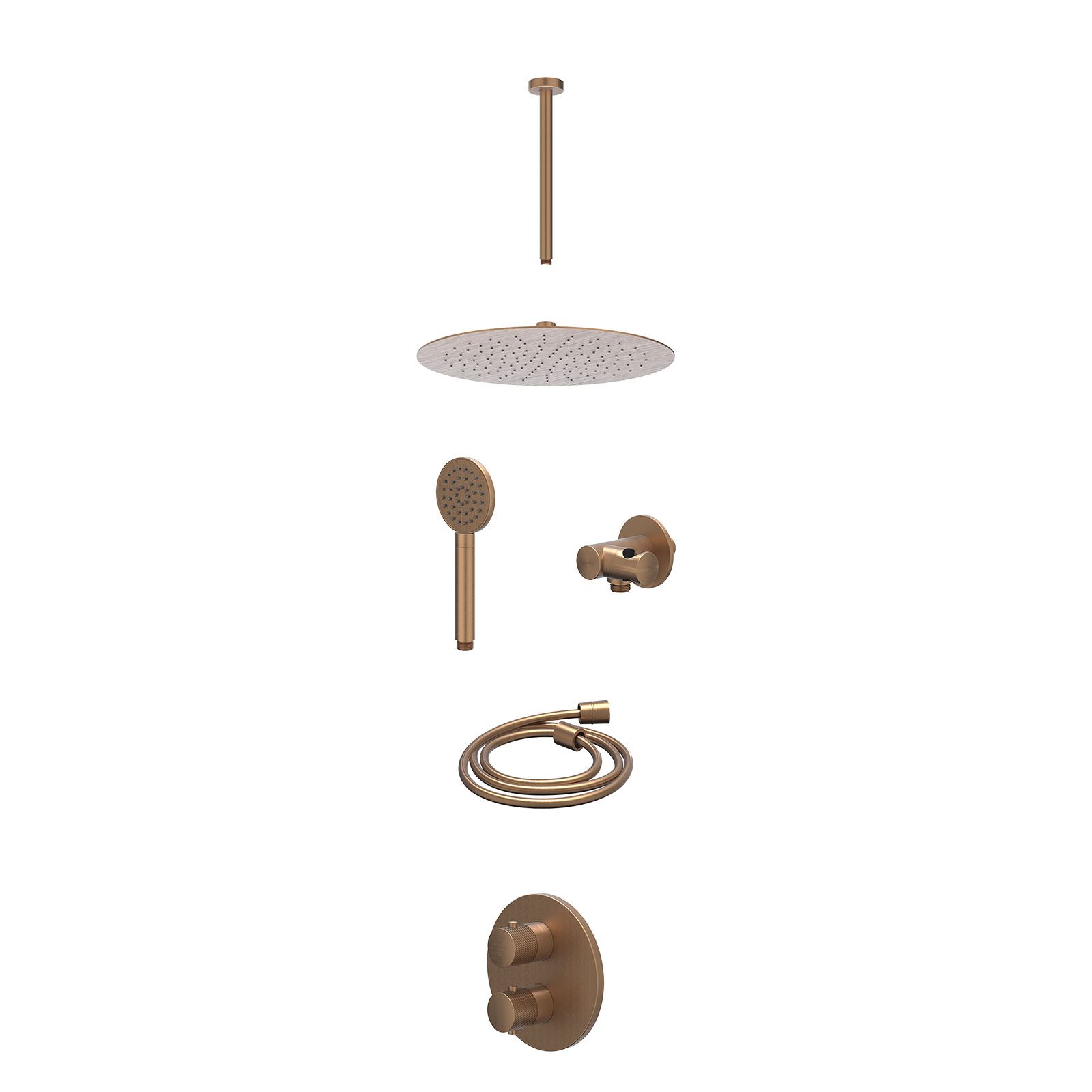 IVY Nexus Regendoucheset inbouw 2-weg - 30cm slim - plafond 30cm - verstelbare steun - satin spray - excl. inbouwbox - Geborsteld mat koper