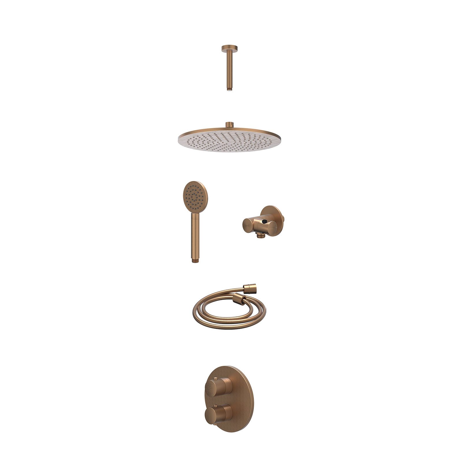 IVY Nexus Regendoucheset inbouw 2-weg - 30cm medium - plafond 15cm - verstelbare steun - satin spray - excl. inbouwbox - Geborsteld mat koper
