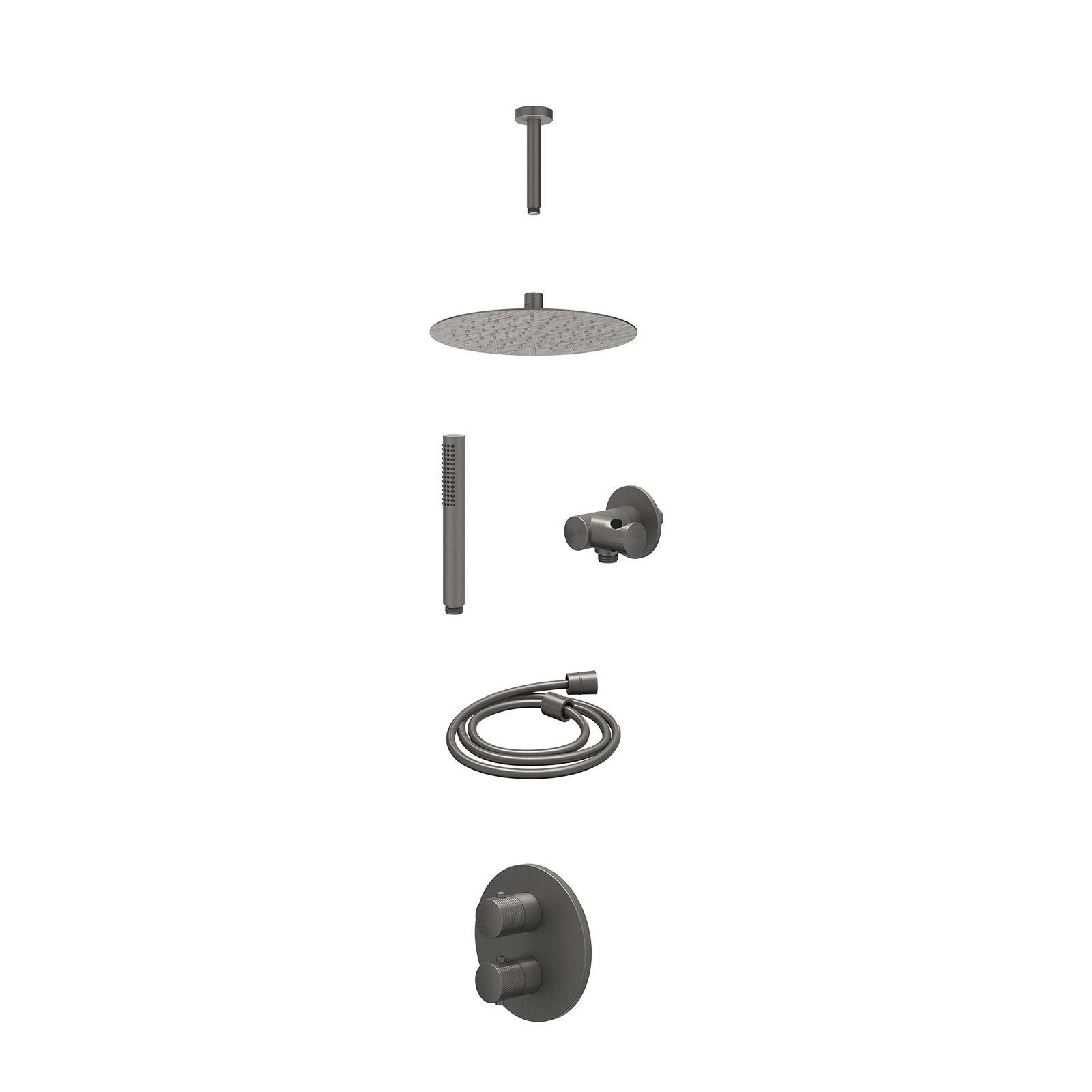 IVY Nexus Regendoucheset inbouw 2-weg - 25cm slim - plafond 15cm - verstelbare steun - staafhanddouche - excl. inbouwbox - Geborsteld metal black