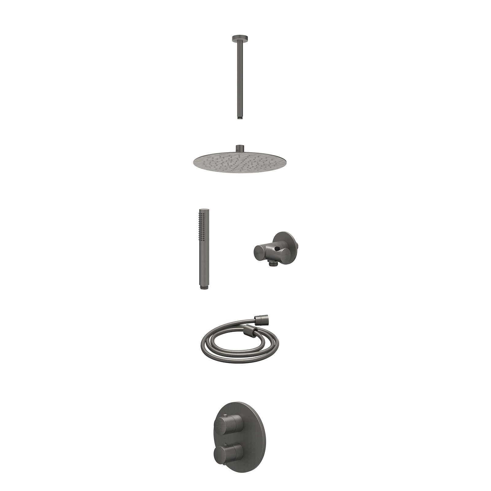 IVY Nexus Regendoucheset inbouw 2-weg - 25cm slim - plafond 30cm - verstelbare steun - staafhanddouche - excl. inbouwbox - Geborsteld metal black