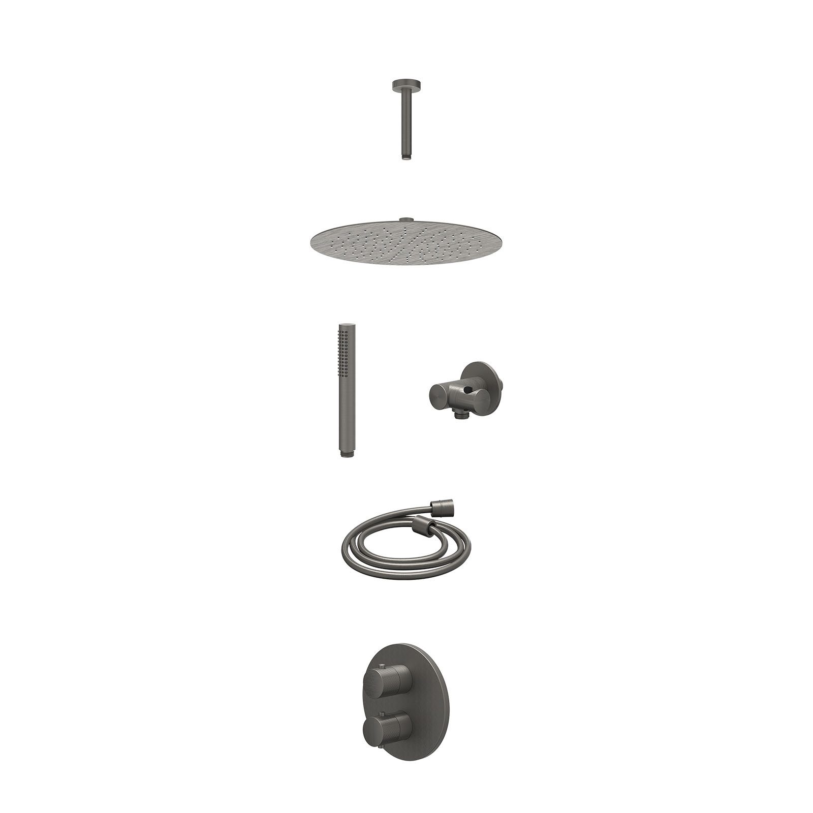 IVY Nexus Regendoucheset inbouw 2-weg - 30cm slim - plafond 15cm - verstelbare steun - staafhanddouche - excl. inbouwbox - Geborsteld metal black