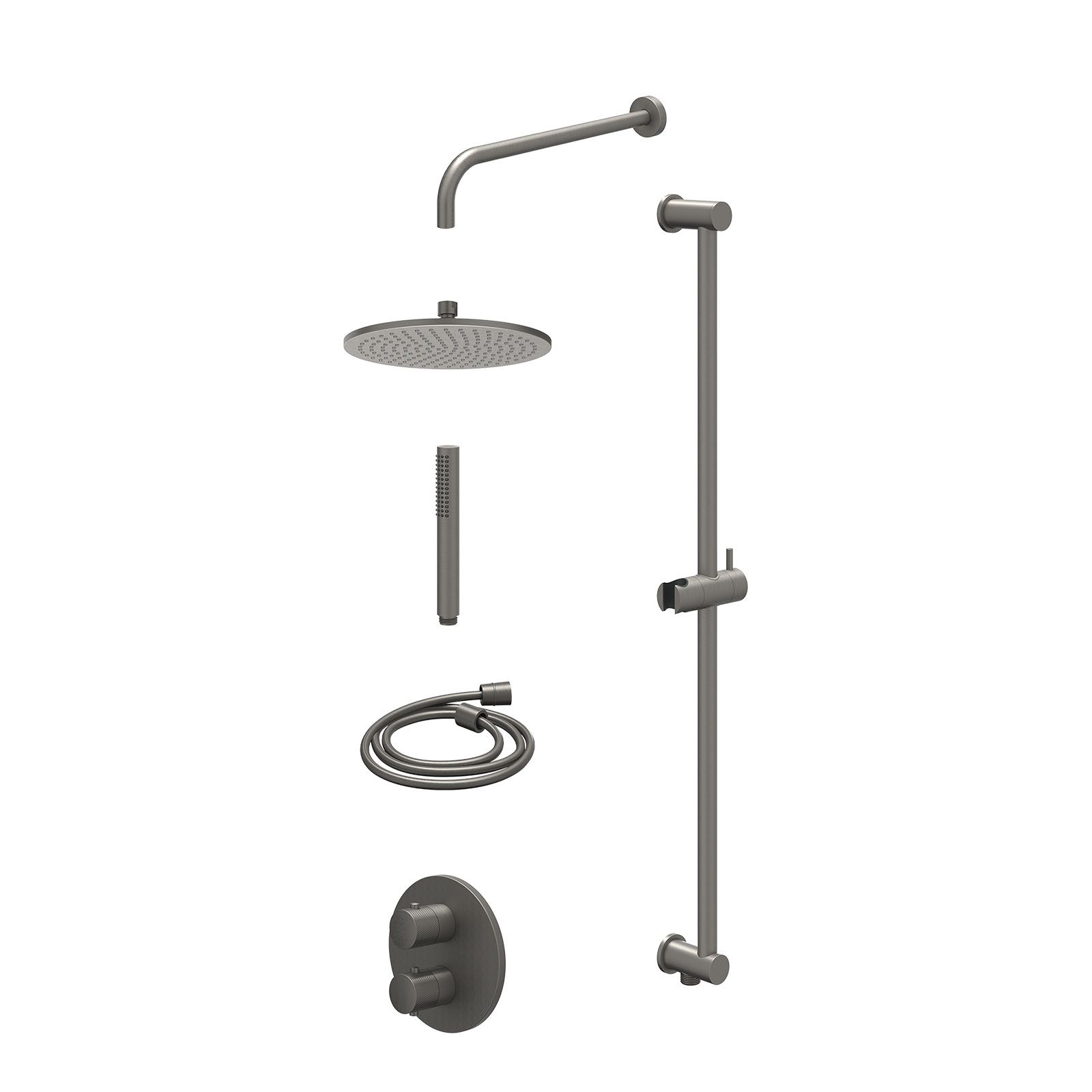 IVY Nexus Regendoucheset inbouw 2-weg - 25cm medium - wandarm - glijstang - staafhanddouche - excl. inbouwbox - Geborsteld metal black