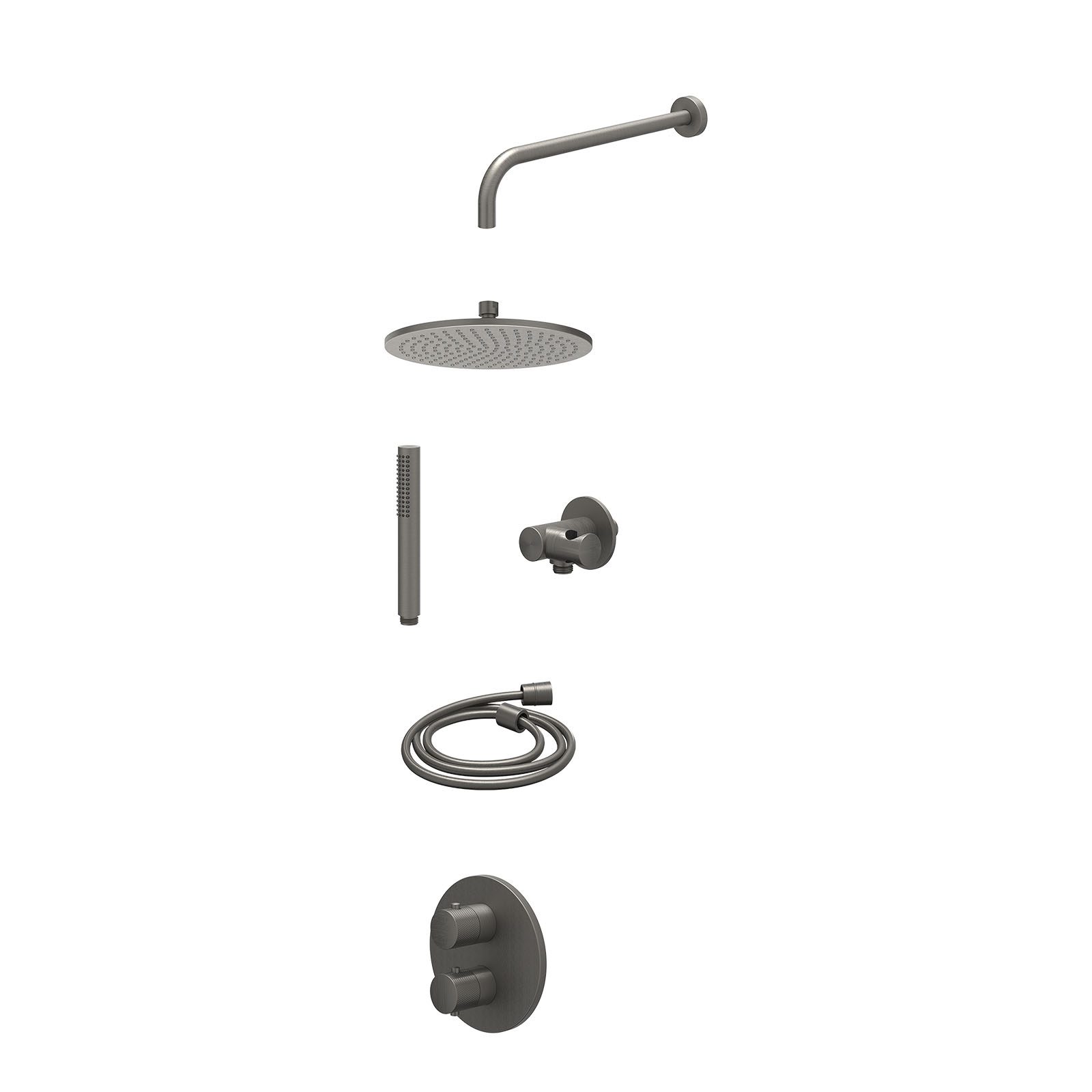 IVY Nexus Regendoucheset inbouw 2-weg - 25cm medium - wandarm - verstelbare steun - staafhanddouche - excl. inbouwbox - Geborsteld metal black