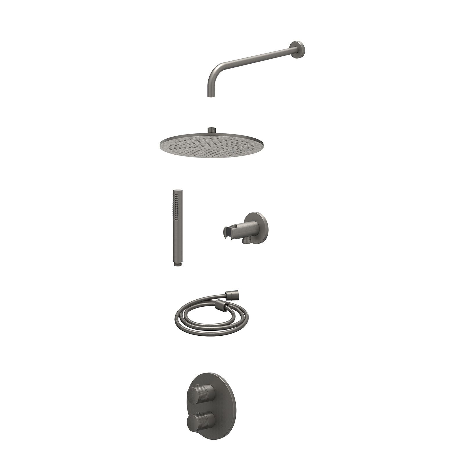 IVY Nexus Regendoucheset inbouw 2-weg - 30cm medium - wandarm - wandhouder - staafhanddouche - excl. inbouwbox - Geborsteld metal black