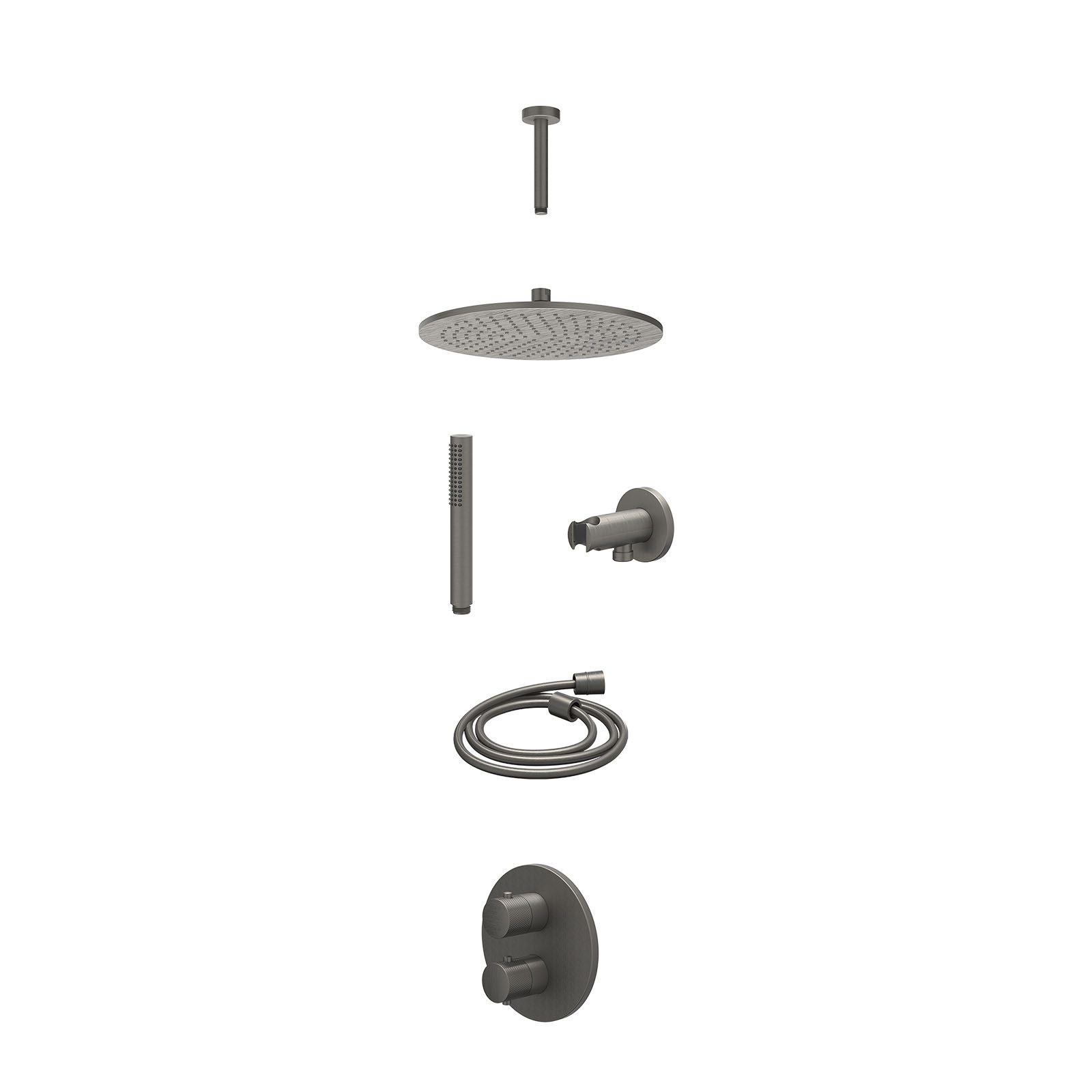 IVY Nexus Regendoucheset inbouw 2-weg - 30cm medium - plafond 15cm - wandhouder - staafhanddouche - excl. inbouwbox - Geborsteld metal black