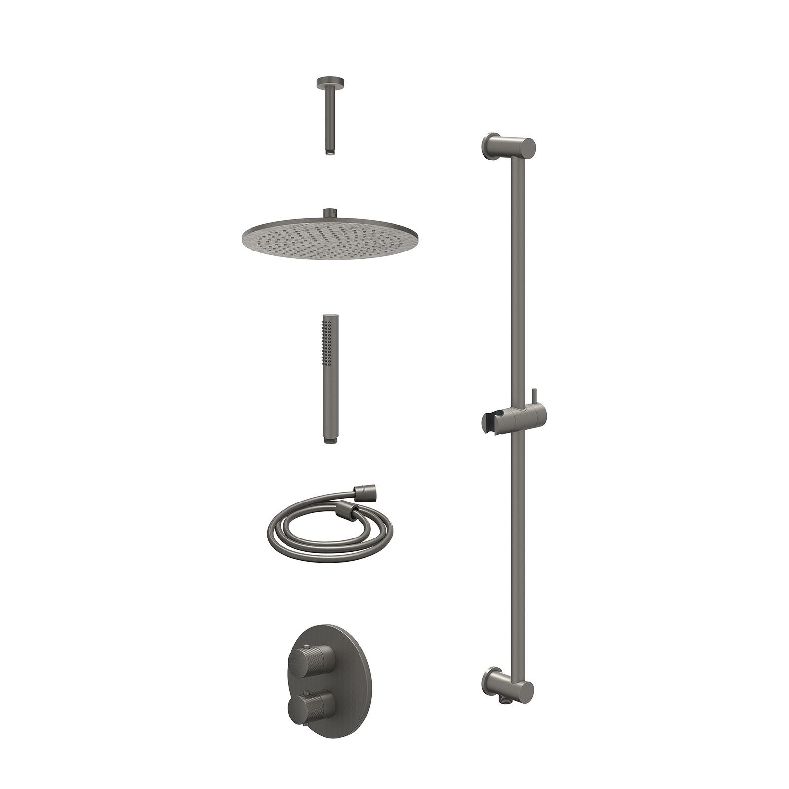 IVY Nexus Regendoucheset inbouw 2-weg - 30cm medium - plafond 15cm - glijstang - staafhanddouche - excl. inbouwbox - Geborsteld metal black
