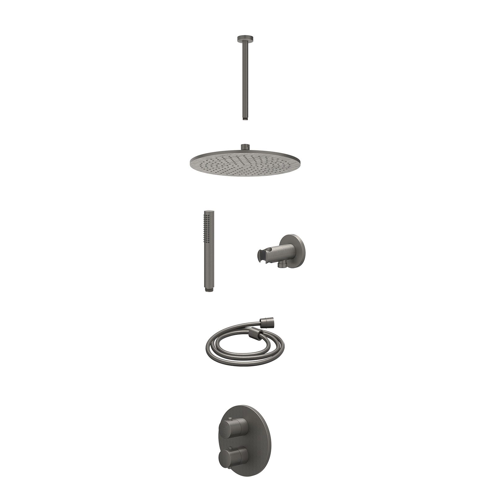 IVY Nexus Regendoucheset inbouw 2-weg - 30cm medium - plafond 30cm - wandhouder - staafhanddouche - excl. inbouwbox - Geborsteld metal black