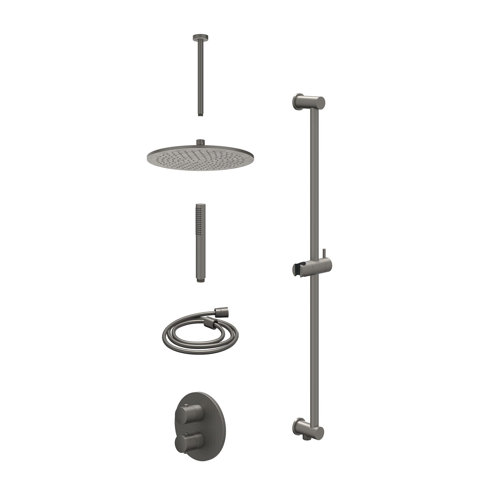 IVY Nexus Regendoucheset inbouw 2-weg - 30cm medium - plafond 30cm - glijstang - staafhanddouche - excl. inbouwbox - Geborsteld metal black