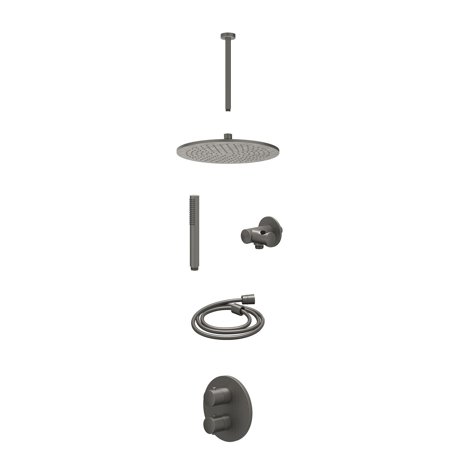 IVY Nexus Regendoucheset inbouw 2-weg - 30cm medium - plafond 30cm - verstelbare steun - staafhanddouche - excl. inbouwbox - Geborsteld metal black