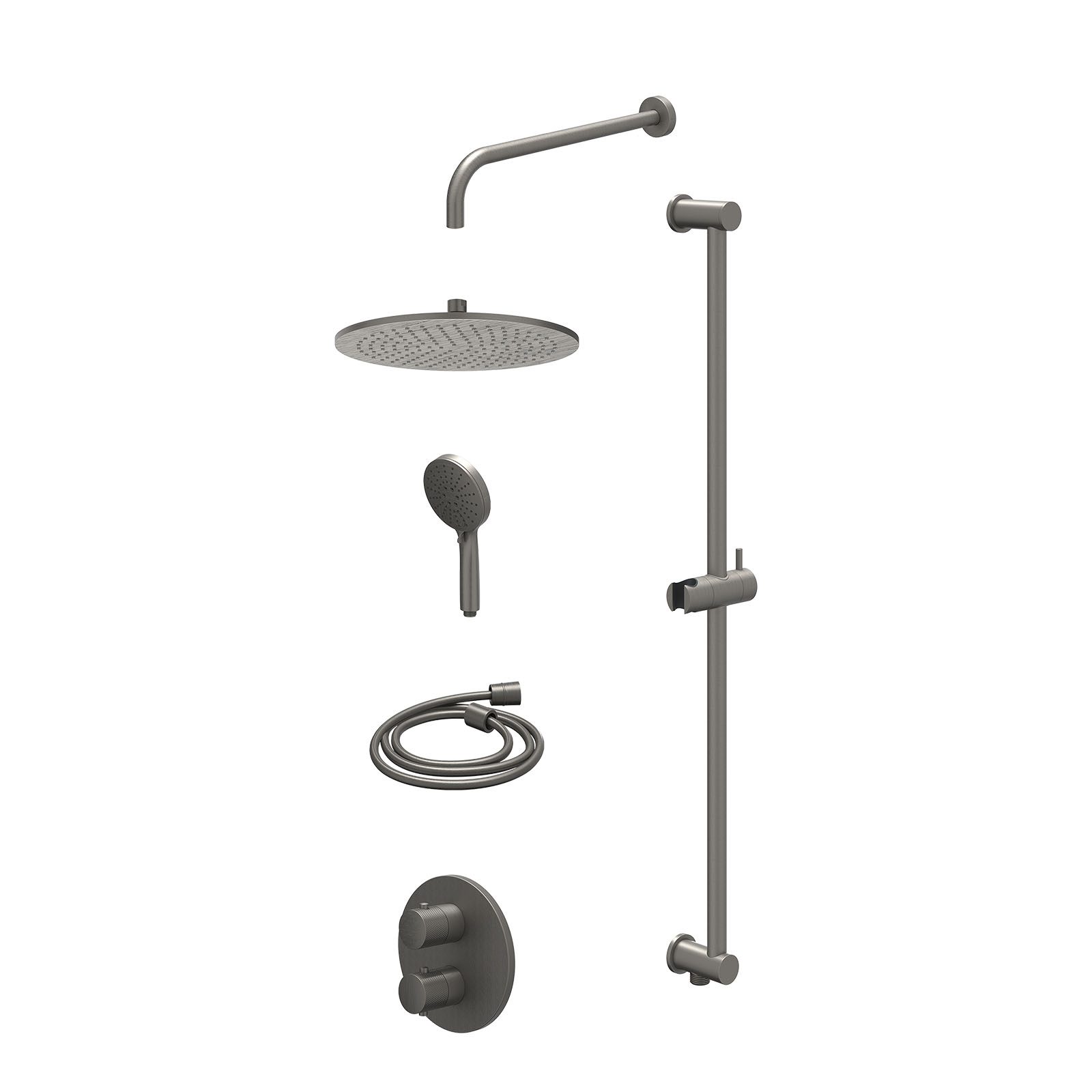 IVY Nexus Regendoucheset inbouw 2-weg - 30cm medium - wandarm - glijstang - 3-standen - excl. inbouwbox - Geborsteld metal black