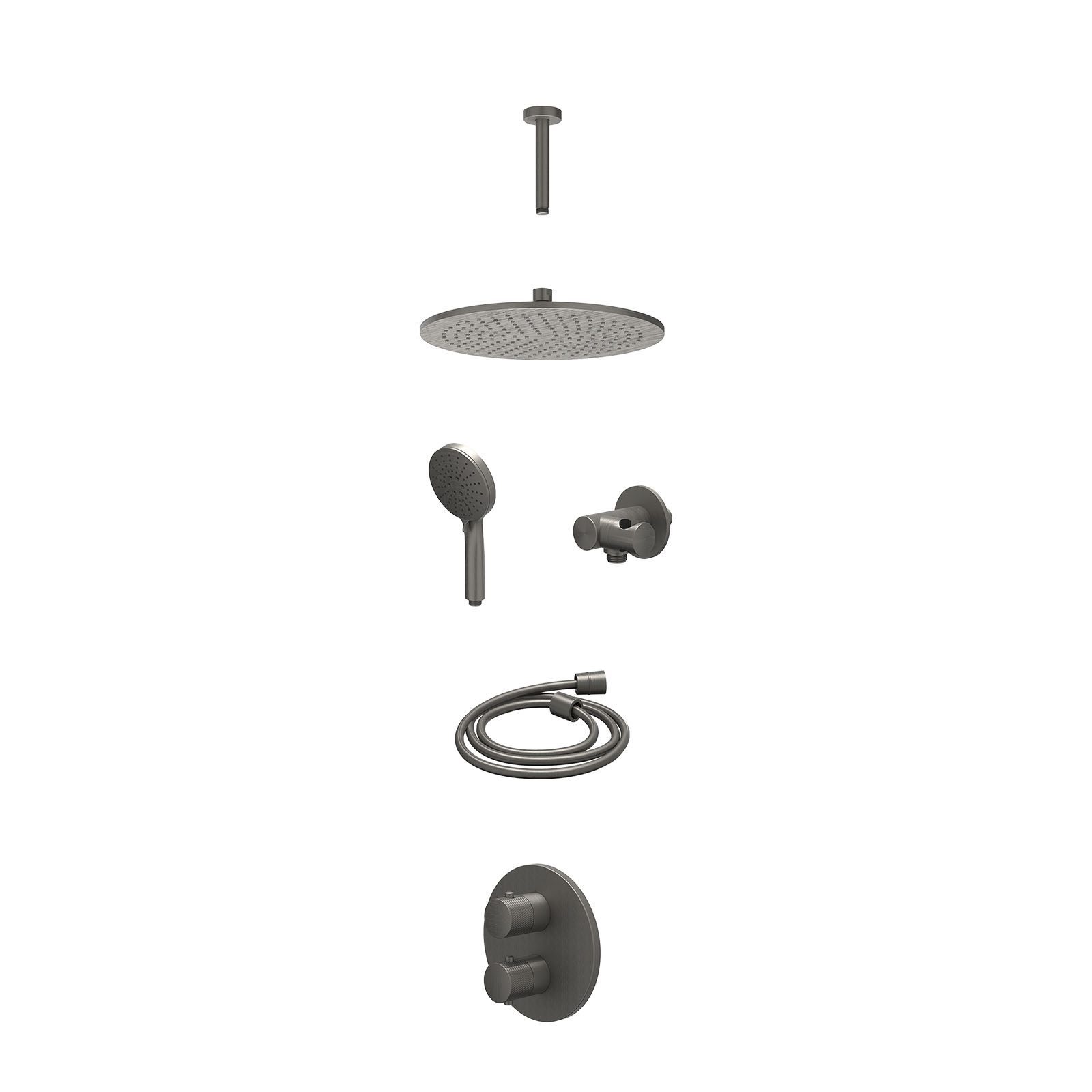 IVY Nexus Regendoucheset inbouw 2-weg - 30cm medium - plafond 15cm - verstelbare steun - 3-standen - excl. inbouwbox - Geborsteld metal black