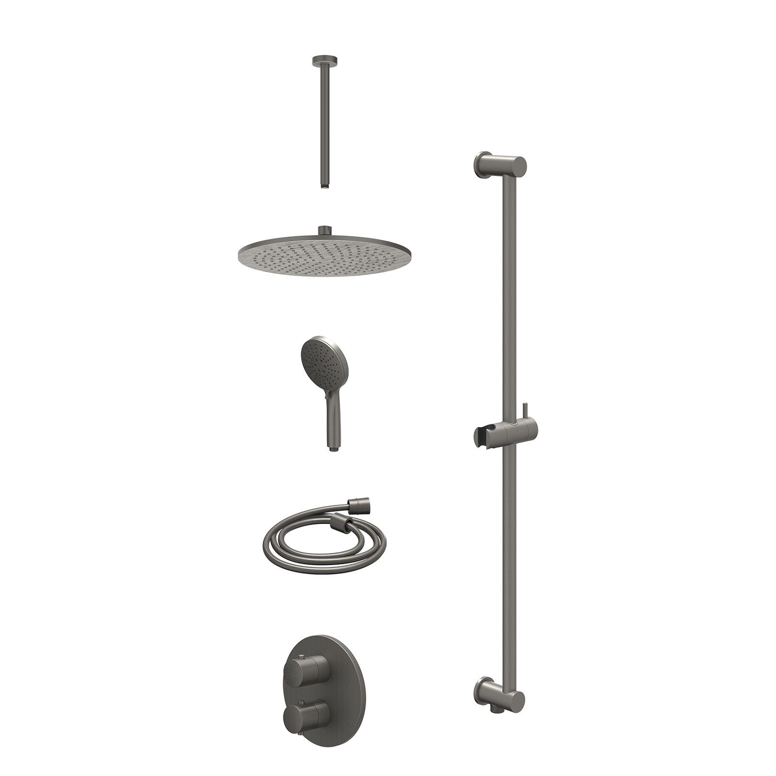 IVY Nexus Regendoucheset inbouw 2-weg - 30cm medium - plafond 30cm - glijstang - 3-standen - excl. inbouwbox - Geborsteld metal black