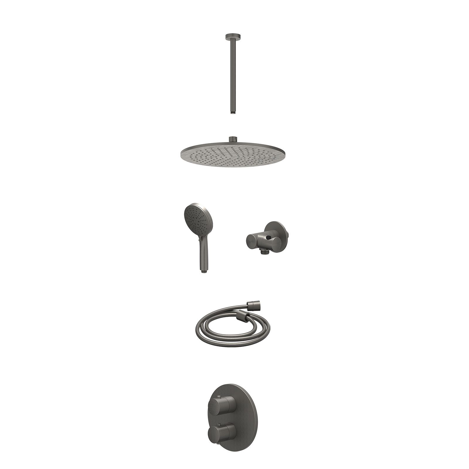IVY Nexus Regendoucheset inbouw 2-weg - 30cm medium - plafond 30cm - verstelbare steun - 3-standen - excl. inbouwbox - Geborsteld metal black