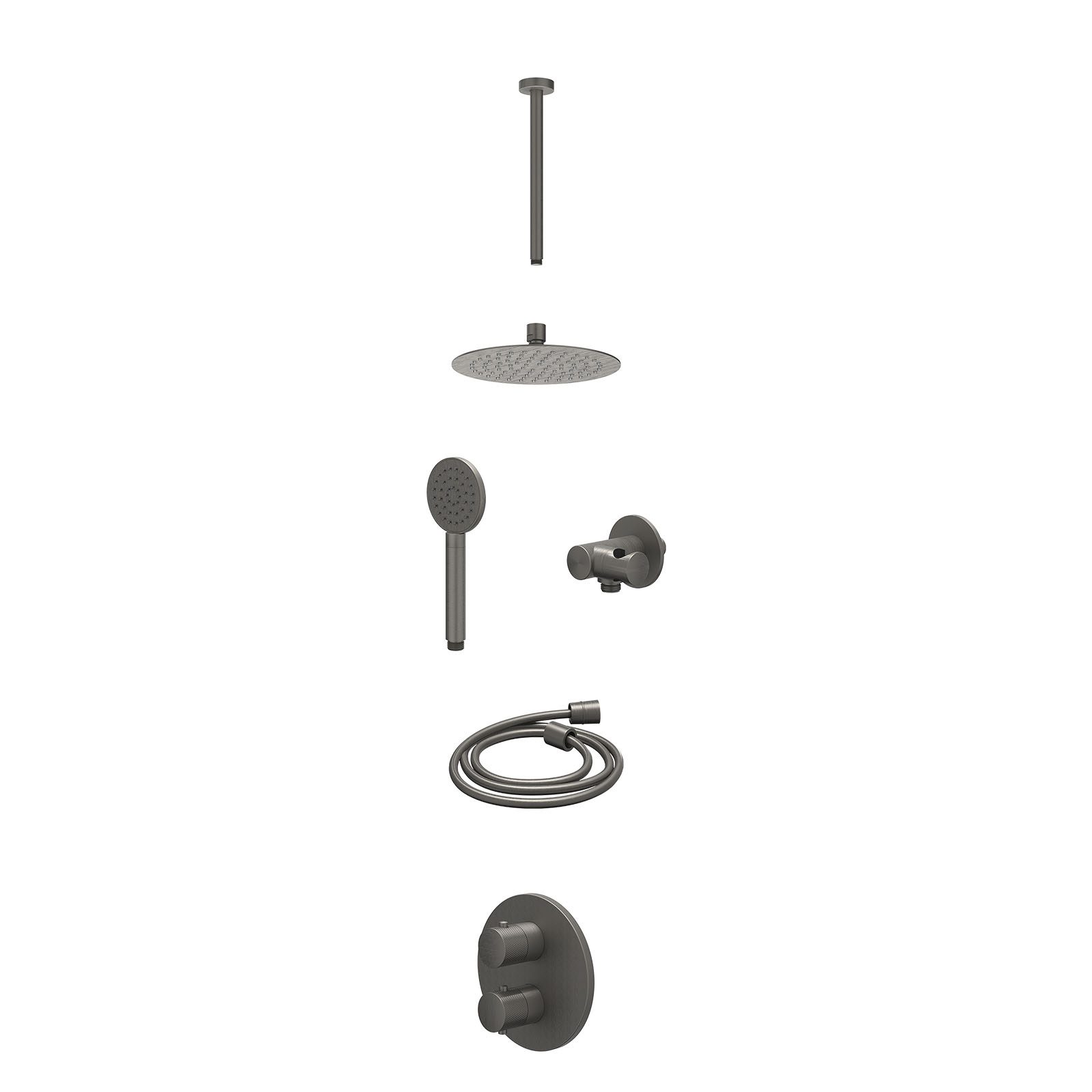 IVY Nexus Regendoucheset inbouw 2-weg - 20cm slim - plafond 30cm - verstelbare steun - satin spray - excl. inbouwbox - Geborsteld metal black