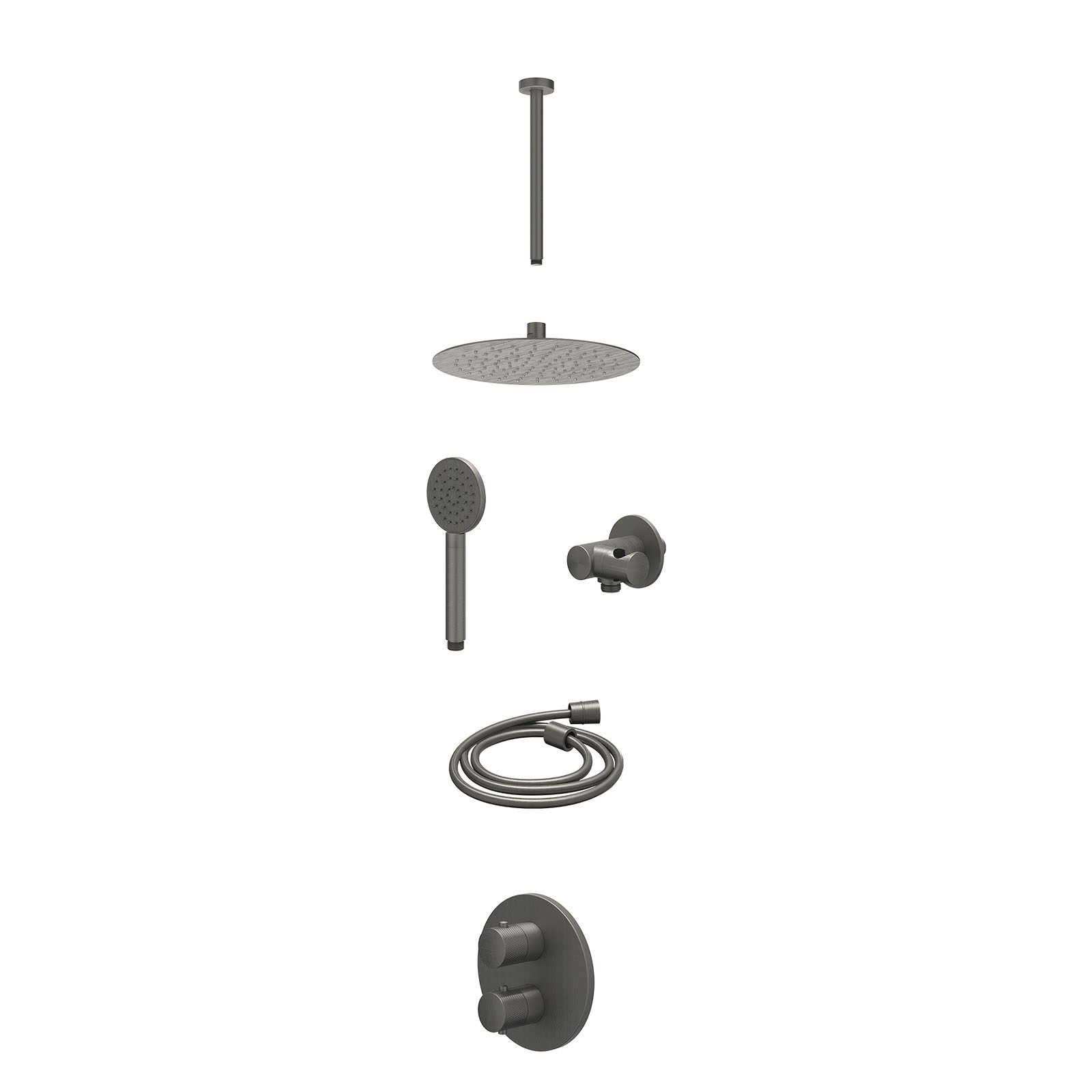 IVY Nexus Regendoucheset inbouw 2-weg - 25cm slim - plafond 30cm - verstelbare steun - satin spray - excl. inbouwbox - Geborsteld metal black