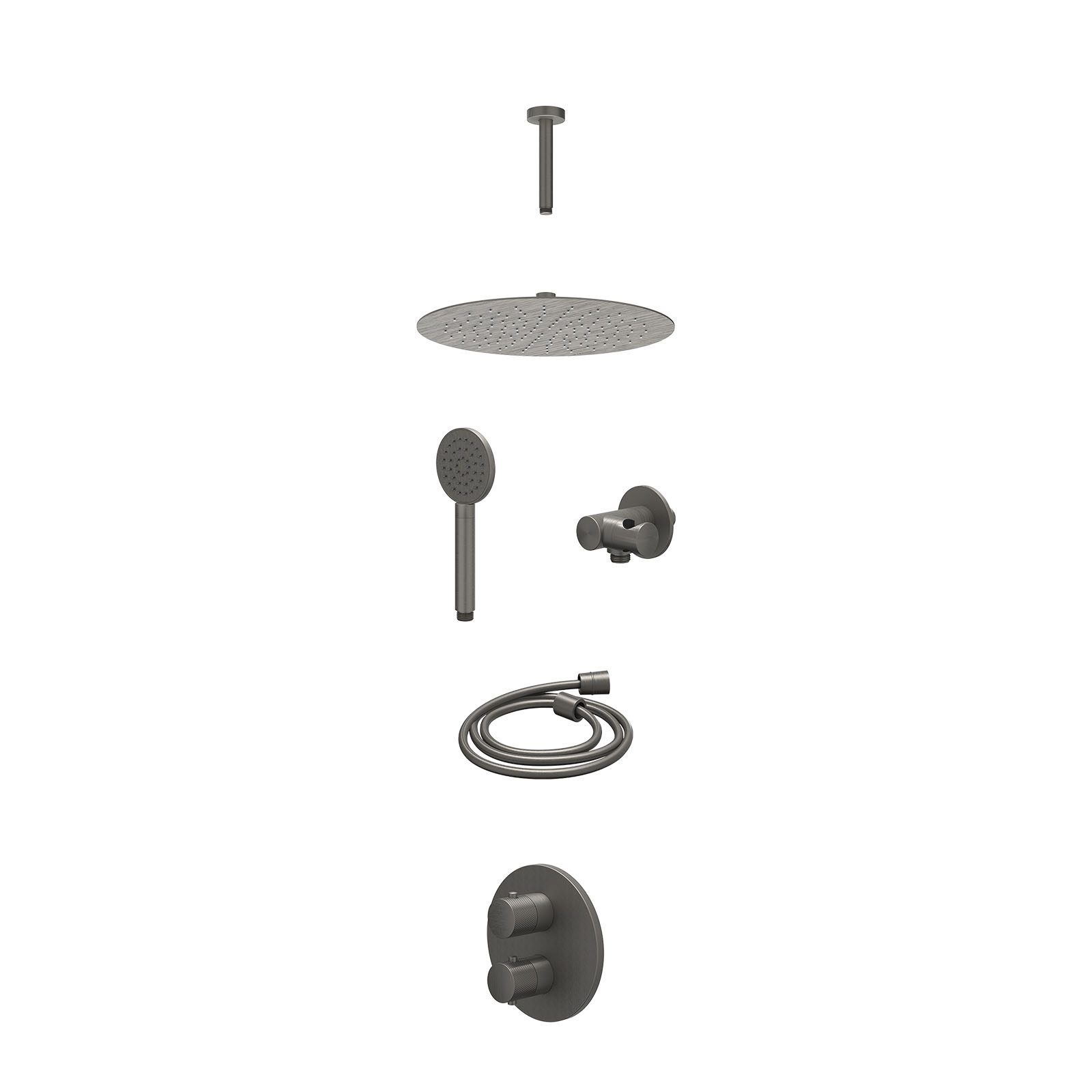 IVY Nexus Regendoucheset inbouw 2-weg - 30cm slim - plafond 15cm - verstelbare steun - satin spray - excl. inbouwbox - Geborsteld metal black