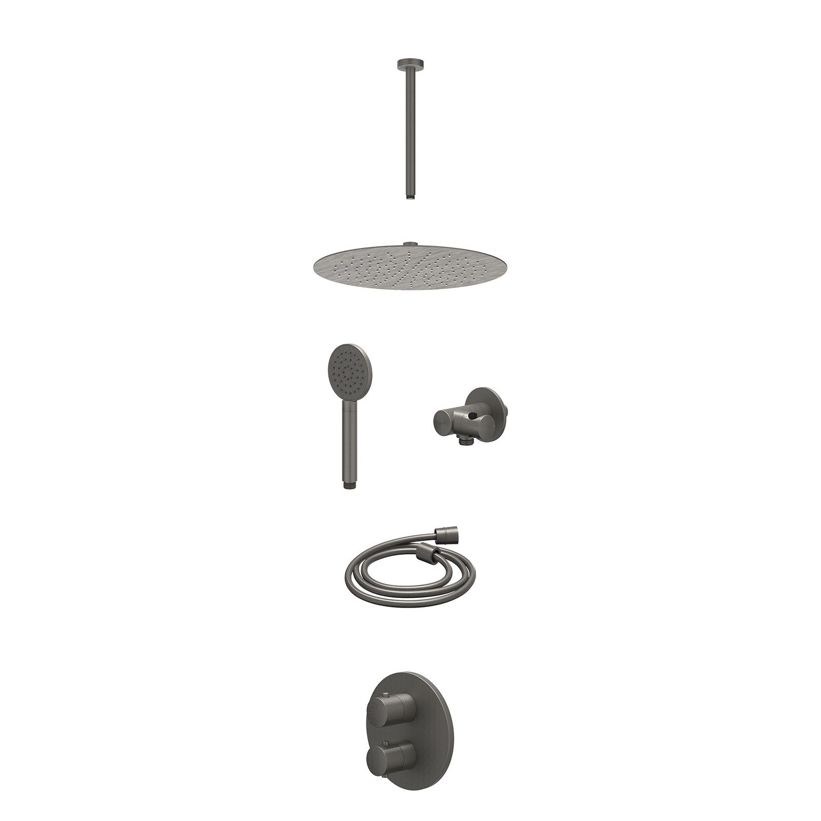 IVY Nexus Regendoucheset inbouw 2-weg - 30cm slim - plafond 30cm - verstelbare steun - satin spray - excl. inbouwbox - Geborsteld metal black