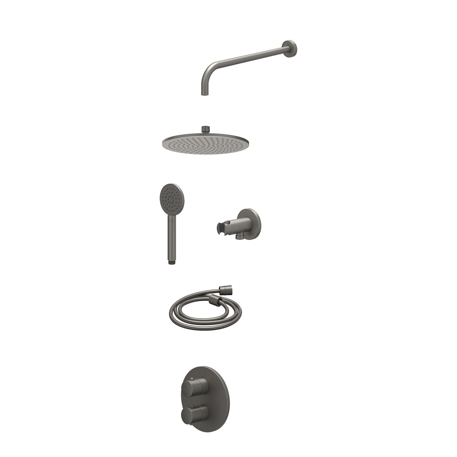 IVY Nexus Regendoucheset inbouw 2-weg - 25cm medium - wandarm - wandhouder - satin spray - excl. inbouwbox - Geborsteld metal black