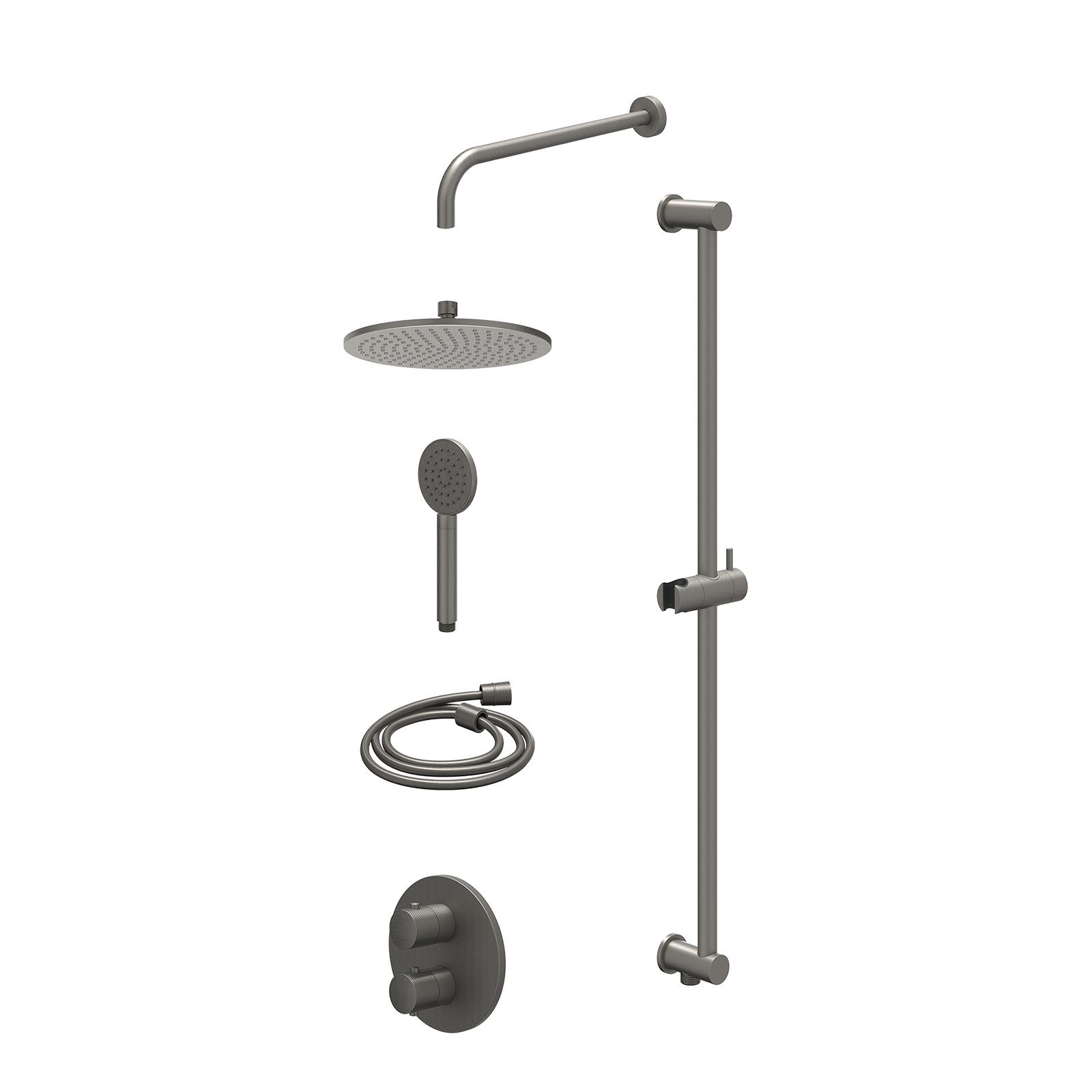IVY Nexus Regendoucheset inbouw 2-weg - 25cm medium - wandarm - glijstang - satin spray - excl. inbouwbox - Geborsteld metal black