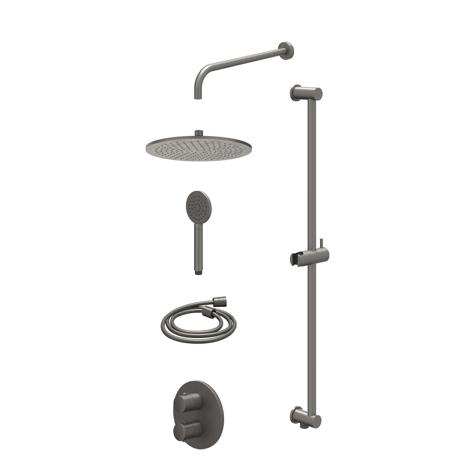 IVY Nexus Regendoucheset inbouw 2-weg - 30cm medium - wandarm - glijstang - satin spray - excl. inbouwbox - Geborsteld metal black