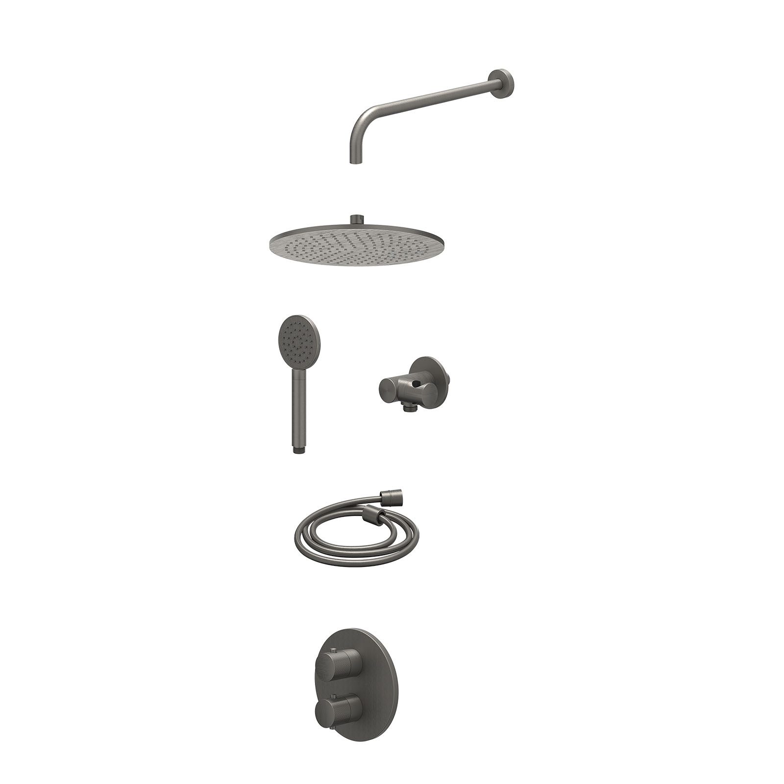 IVY Nexus Regendoucheset inbouw 2-weg - 30cm medium - wandarm - verstelbare steun - satin spray - excl. inbouwbox - Geborsteld metal black