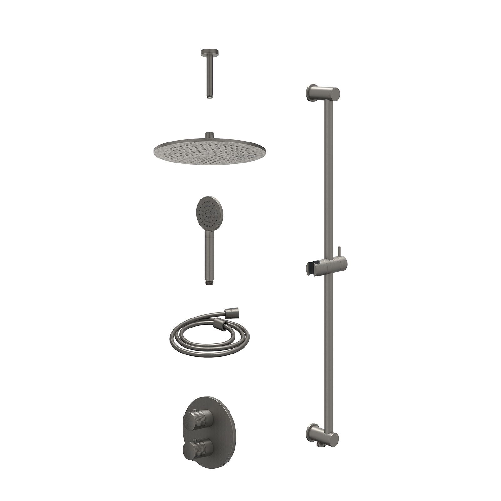 IVY Nexus Regendoucheset inbouw 2-weg - 30cm medium - plafond 15cm - glijstang - satin spray - excl. inbouwbox - Geborsteld metal black
