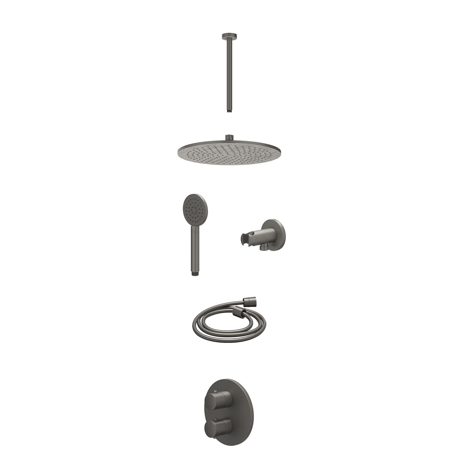 IVY Nexus Regendoucheset inbouw 2-weg - 30cm medium - plafond 30cm - wandhouder - satin spray - excl. inbouwbox - Geborsteld metal black