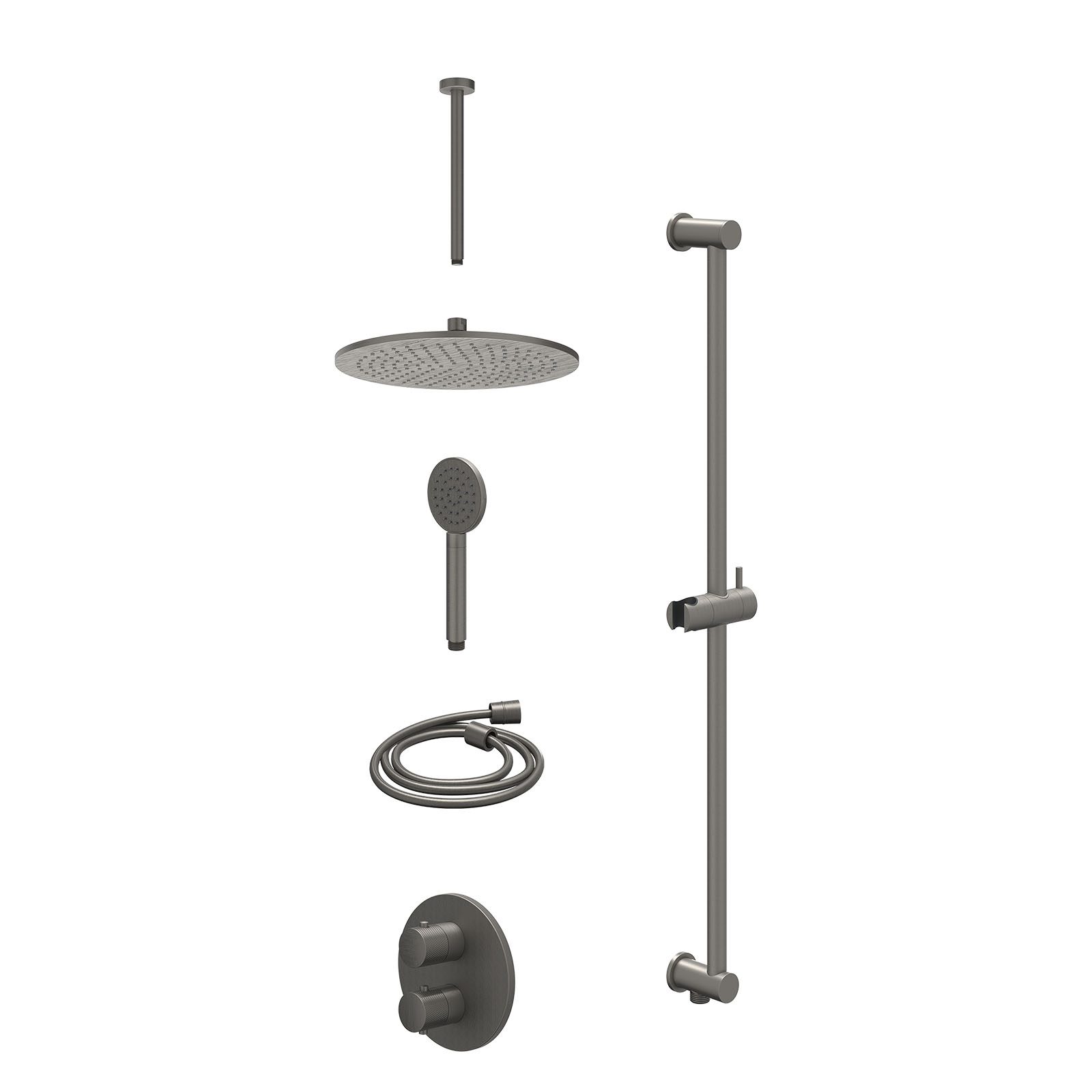 IVY Nexus Regendoucheset inbouw 2-weg - 30cm medium - plafond 30cm - glijstang - satin spray - excl. inbouwbox - Geborsteld metal black