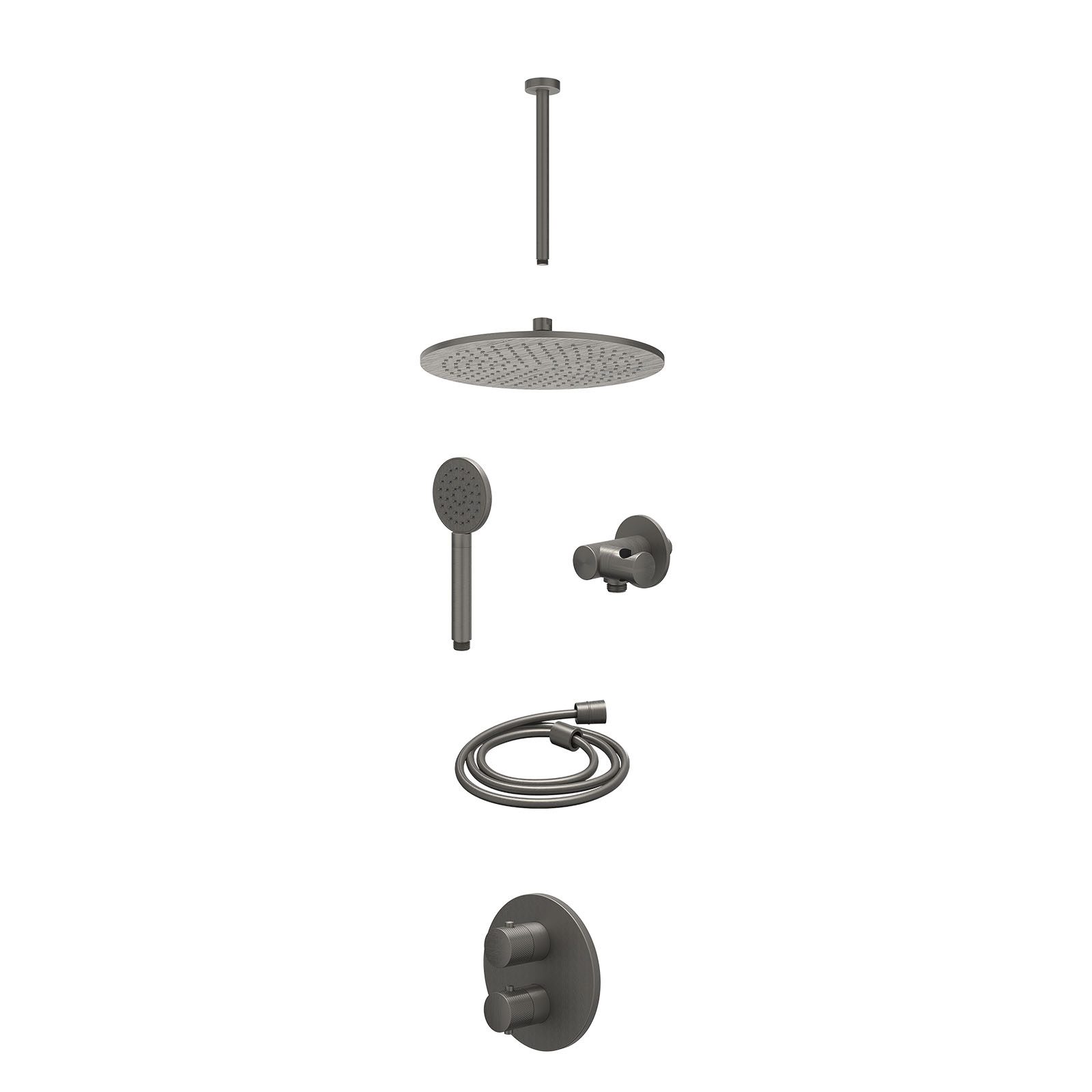 IVY Nexus Regendoucheset inbouw 2-weg - 30cm medium - plafond 30cm - verstelbare steun - satin spray - excl. inbouwbox - Geborsteld metal black