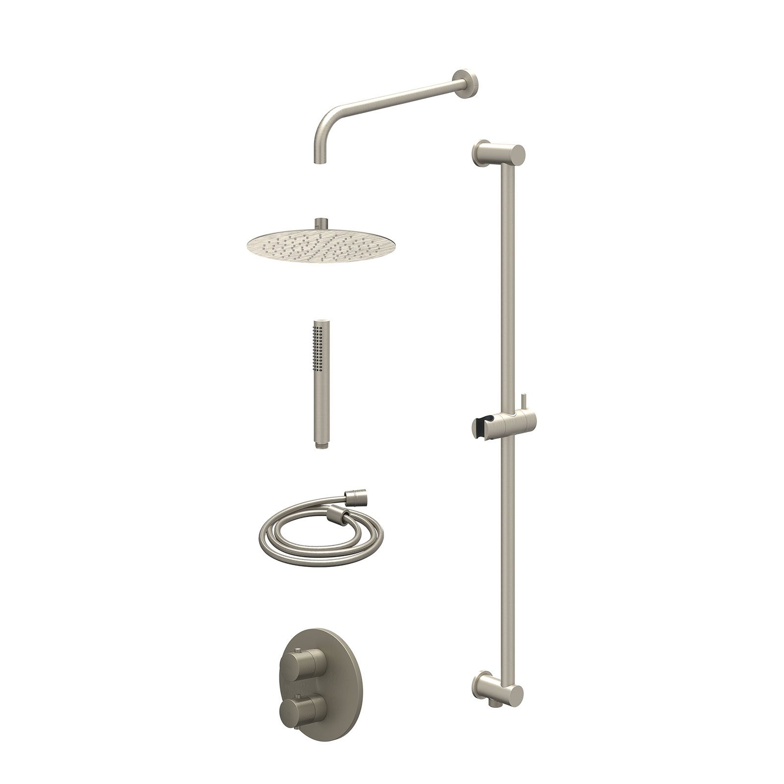 IVY Nexus Regendoucheset inbouw 2-weg - 25cm slim - wandarm - glijstang - staafhanddouche - excl. inbouwbox - Geborsteld nickel
