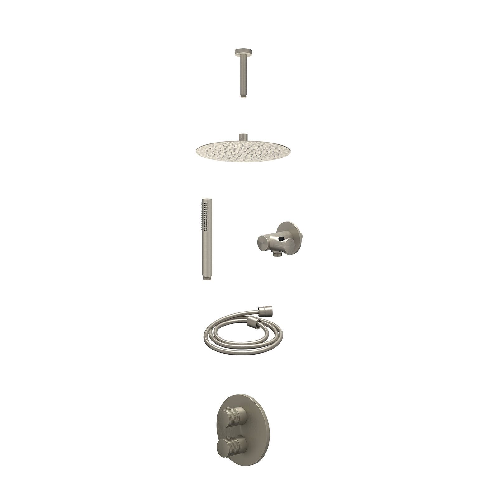 IVY Nexus Regendoucheset inbouw 2-weg - 25cm slim - plafond 15cm - verstelbare steun - staafhanddouche - excl. inbouwbox - Geborsteld nickel