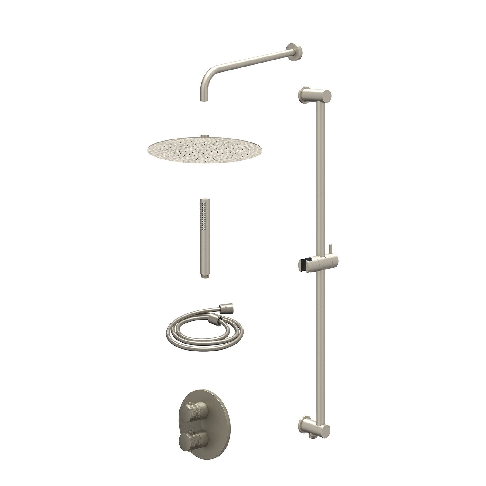 IVY Nexus Regendoucheset inbouw 2-weg - 30cm slim - wandarm - glijstang - staafhanddouche - excl. inbouwbox - Geborsteld nickel