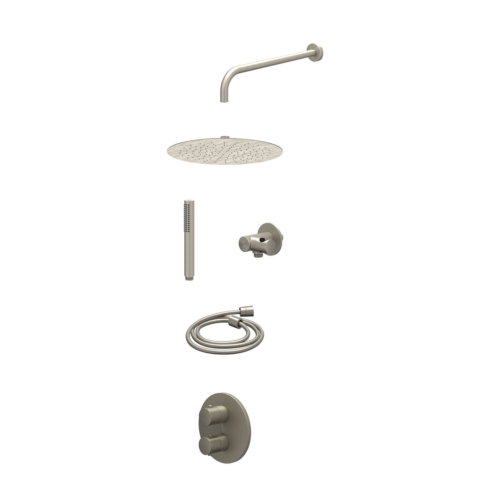 IVY Nexus Regendoucheset inbouw 2-weg - 30cm slim - wandarm - verstelbare steun - staafhanddouche - excl. inbouwbox - Geborsteld nickel