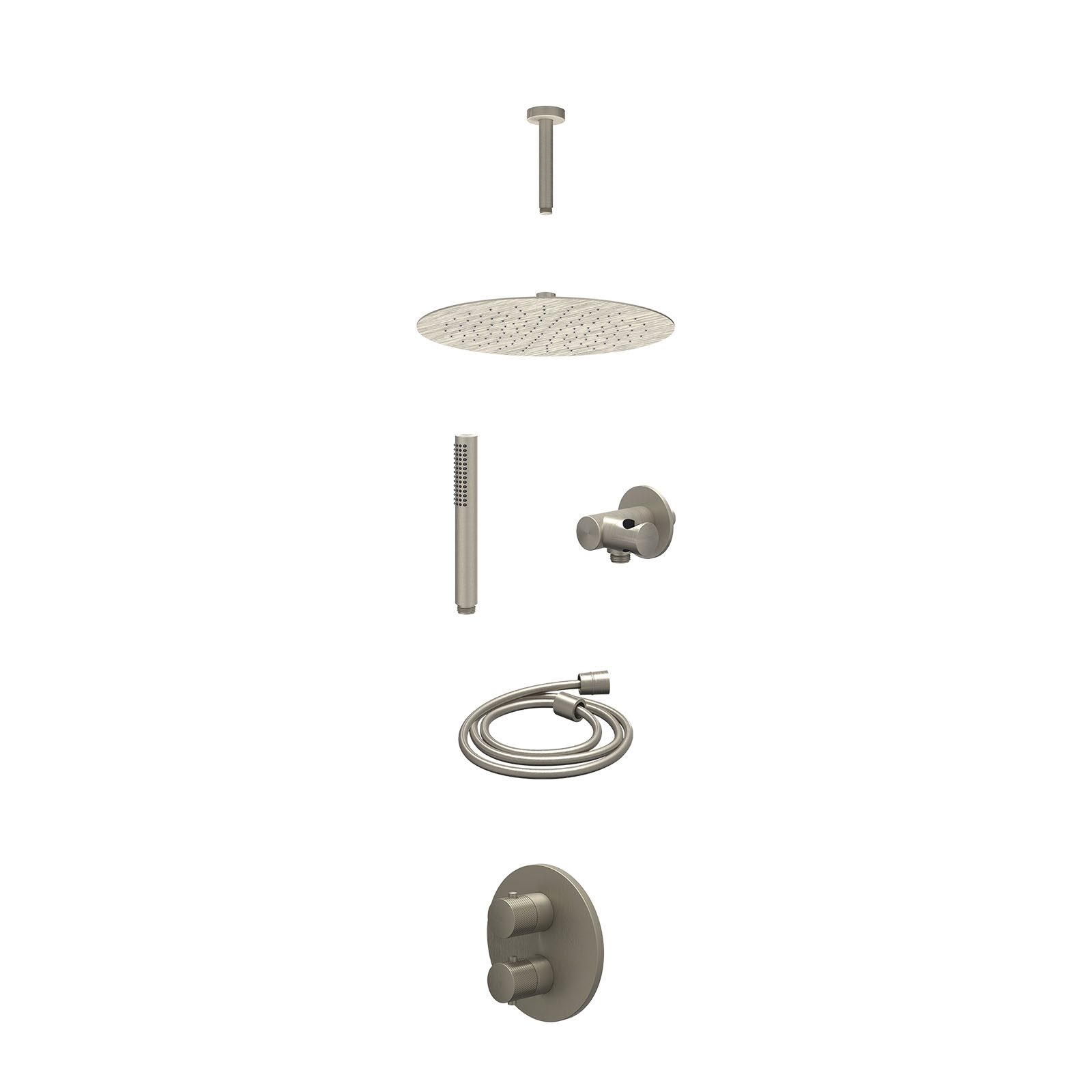 IVY Nexus Regendoucheset inbouw 2-weg - 30cm slim - plafond 15cm - verstelbare steun - staafhanddouche - excl. inbouwbox - Geborsteld nickel