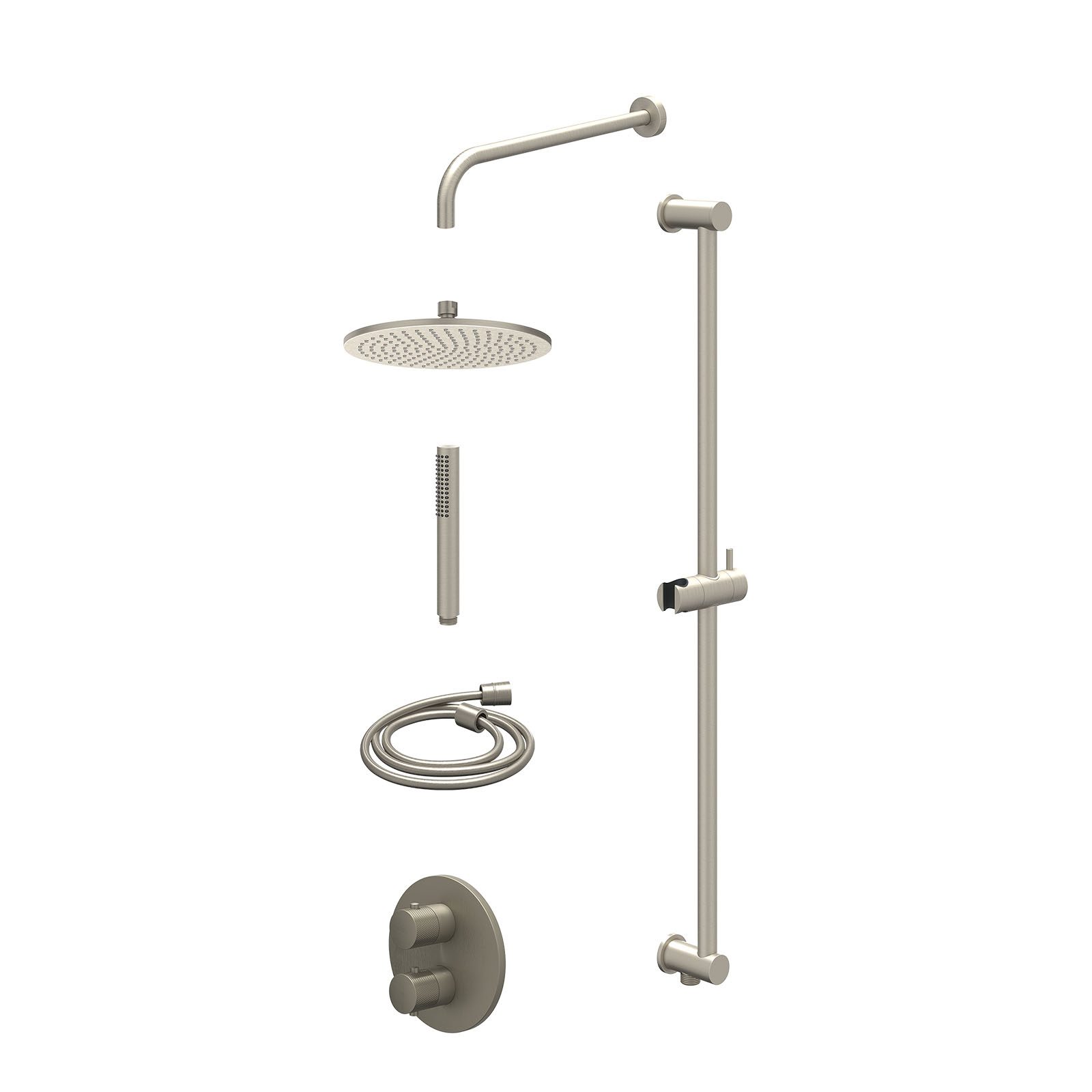 IVY Nexus Regendoucheset inbouw 2-weg - 25cm medium - wandarm - glijstang - staafhanddouche - excl. inbouwbox - Geborsteld nickel