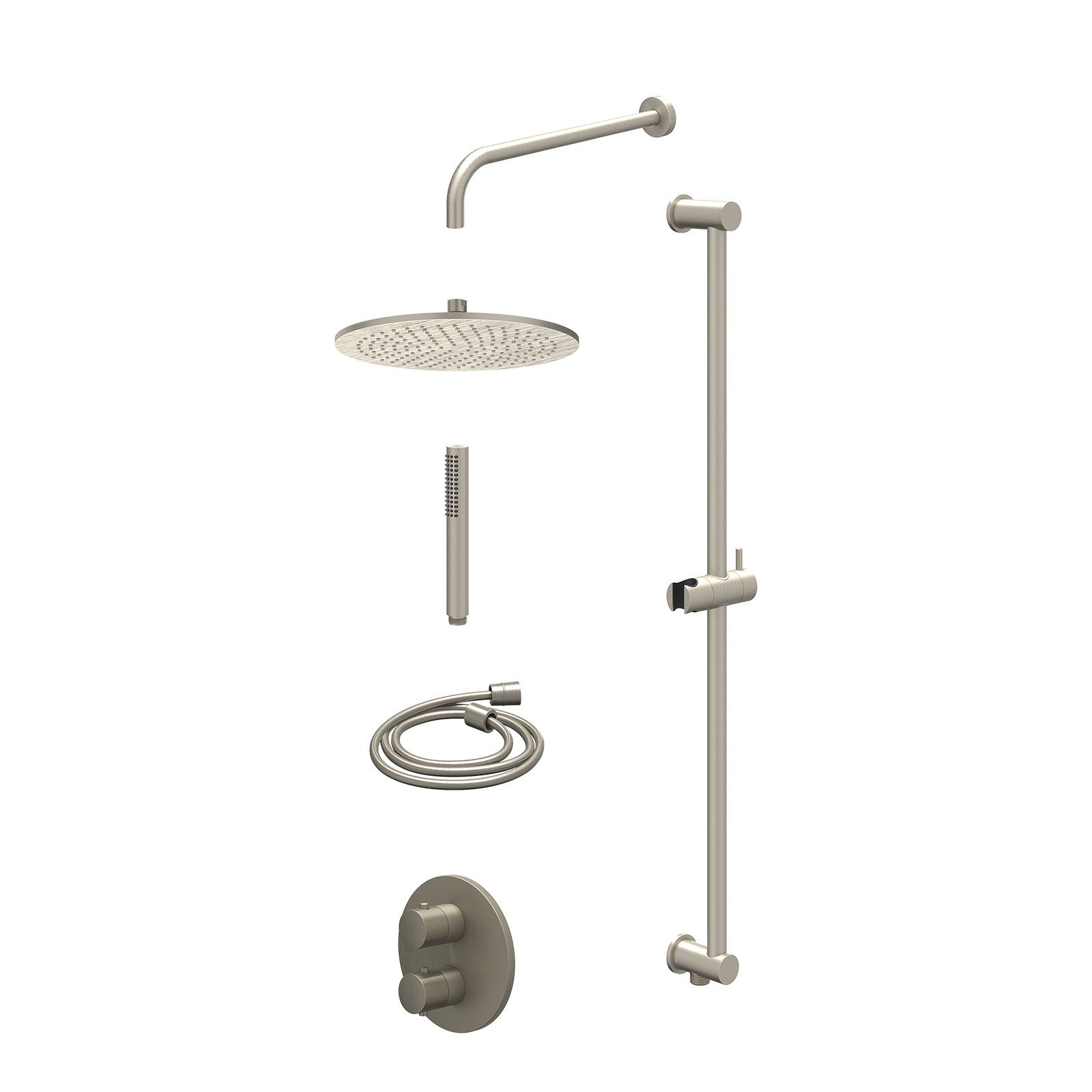 IVY Nexus Regendoucheset inbouw 2-weg - 30cm medium - wandarm - glijstang - staafhanddouche - excl. inbouwbox - Geborsteld nickel