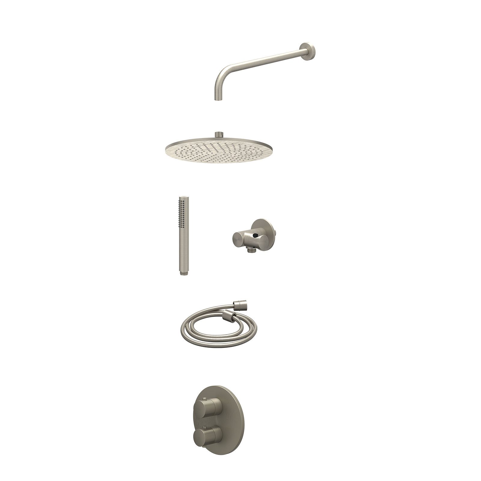 IVY Nexus Regendoucheset inbouw 2-weg - 30cm medium - wandarm - verstelbare steun - staafhanddouche - excl. inbouwbox - Geborsteld nickel