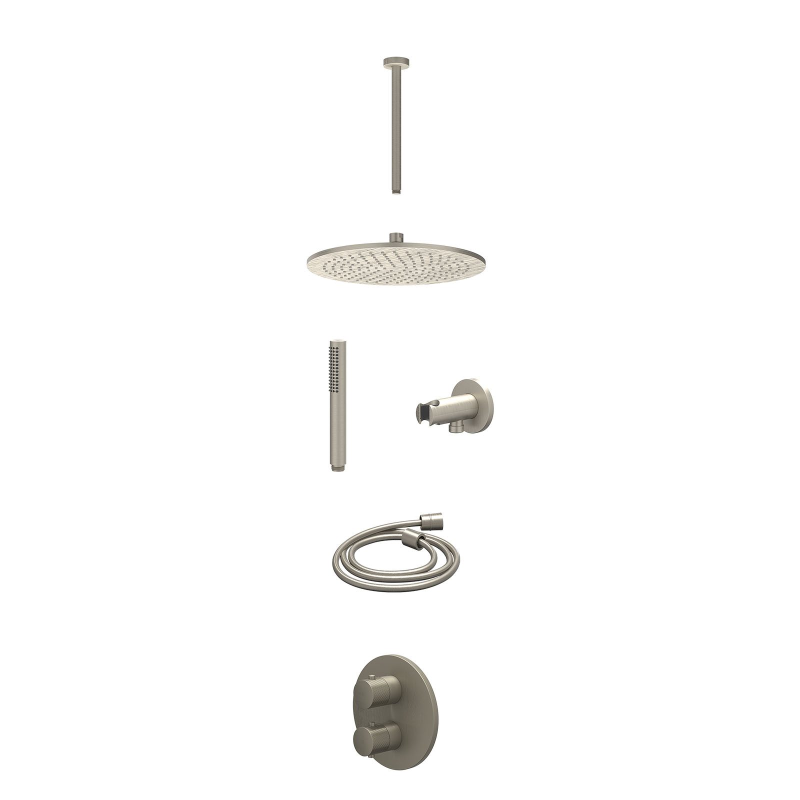 IVY Nexus Regendoucheset inbouw 2-weg - 30cm medium - plafond 30cm - wandhouder - staafhanddouche - excl. inbouwbox - Geborsteld nickel