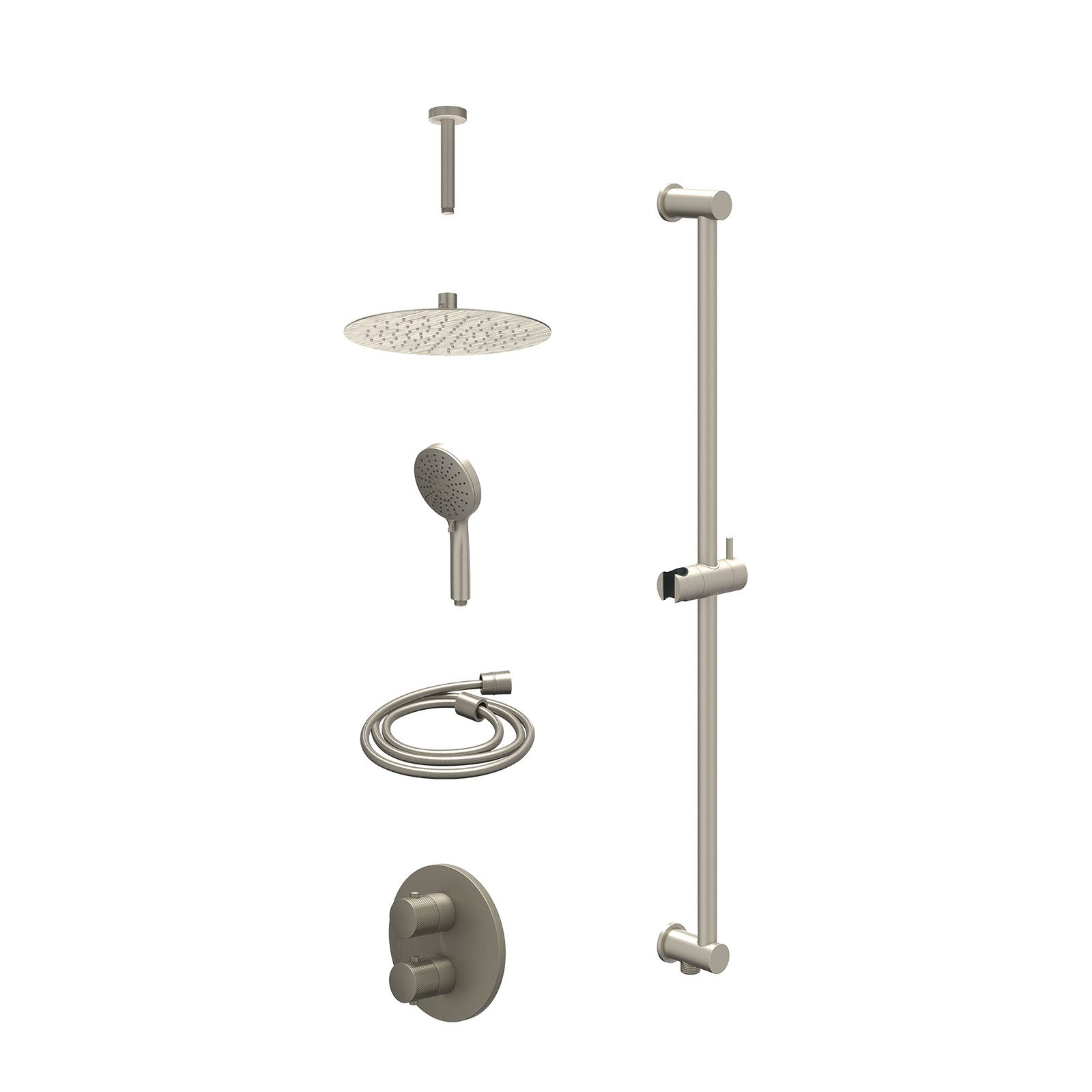 IVY Nexus Regendoucheset inbouw 2-weg - 25cm slim - plafond 15cm - glijstang - 3-standen - excl. inbouwbox - Geborsteld nickel