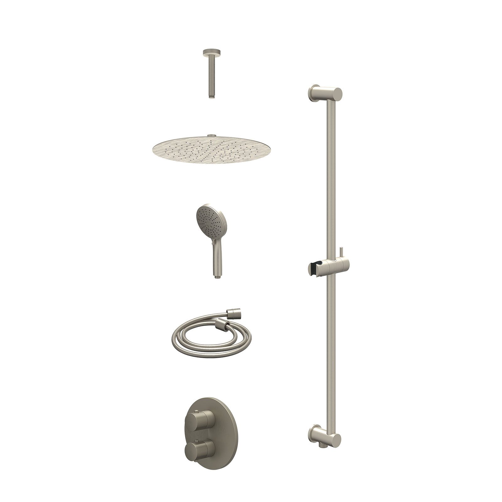 IVY Nexus Regendoucheset inbouw 2-weg - 30cm slim - plafond 15cm - glijstang - 3-standen - excl. inbouwbox - Geborsteld nickel