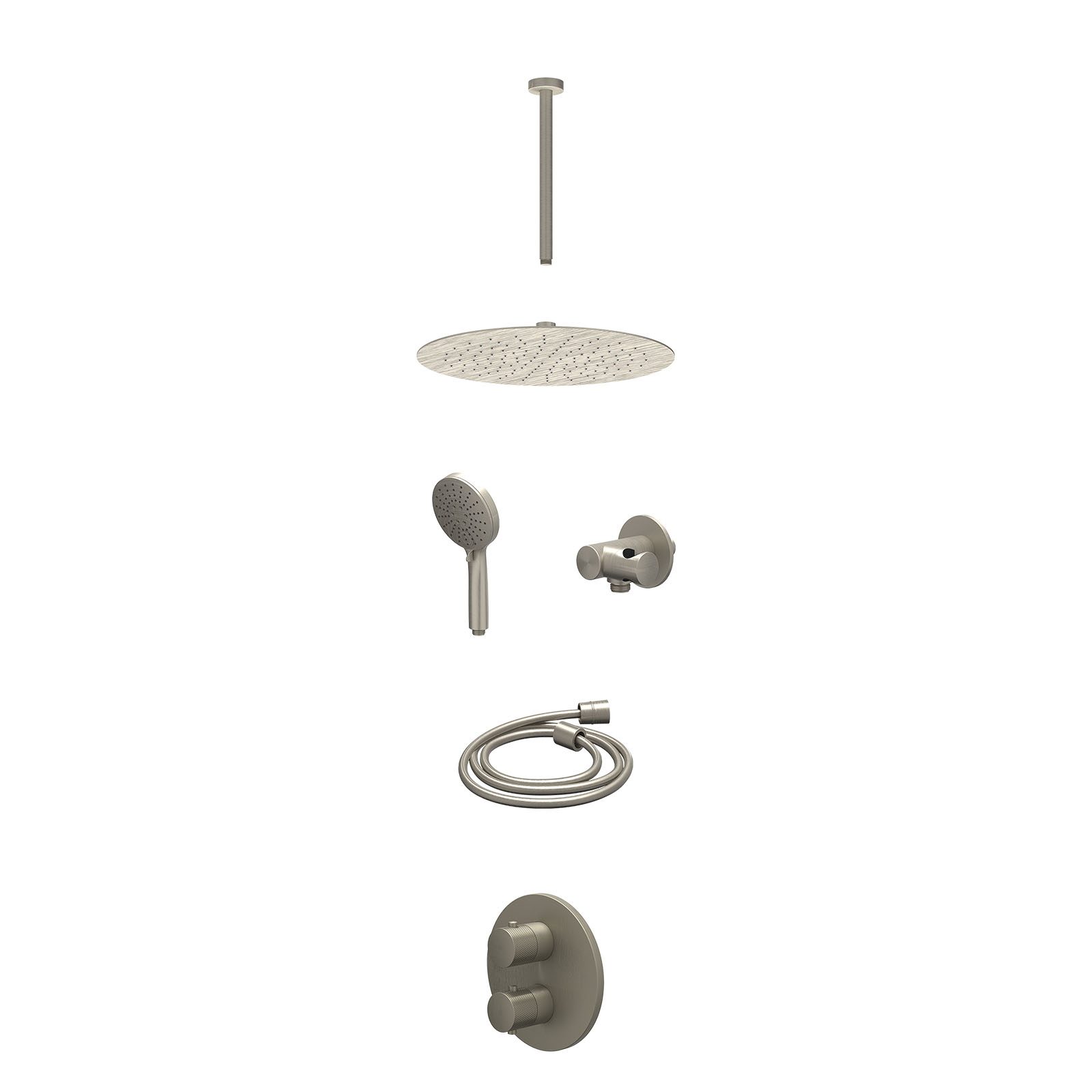 IVY Nexus Regendoucheset inbouw 2-weg - 30cm slim - plafond 30cm - verstelbare steun - 3-standen - excl. inbouwbox - Geborsteld nickel