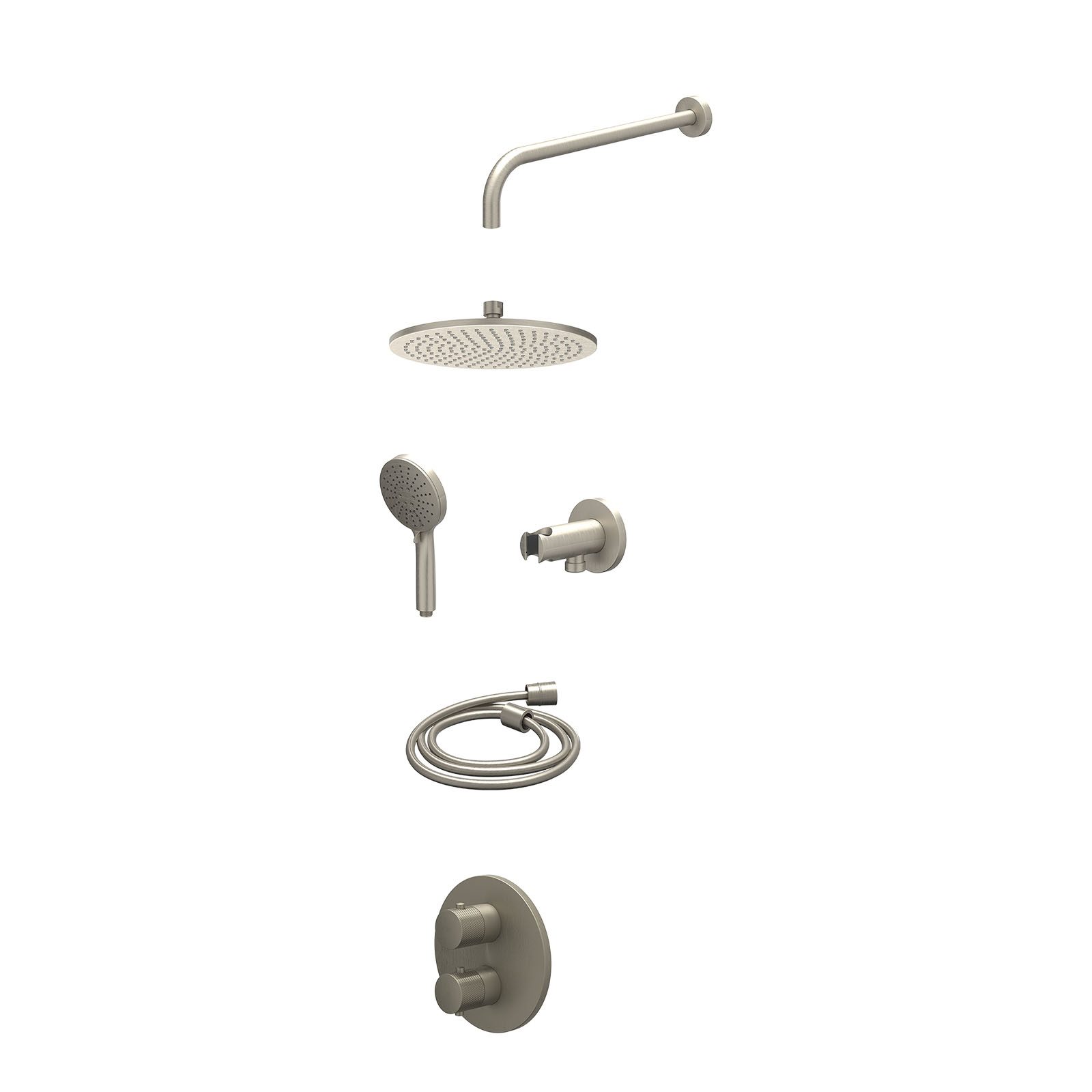 IVY Nexus Regendoucheset inbouw 2-weg - 25cm medium - wandarm - wandhouder - 3-standen - excl. inbouwbox - Geborsteld nickel