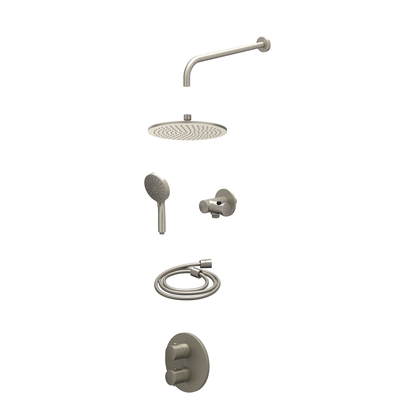 IVY Nexus Regendoucheset inbouw 2-weg - 25cm medium - wandarm - verstelbare steun - 3-standen - excl. inbouwbox - Geborsteld nickel