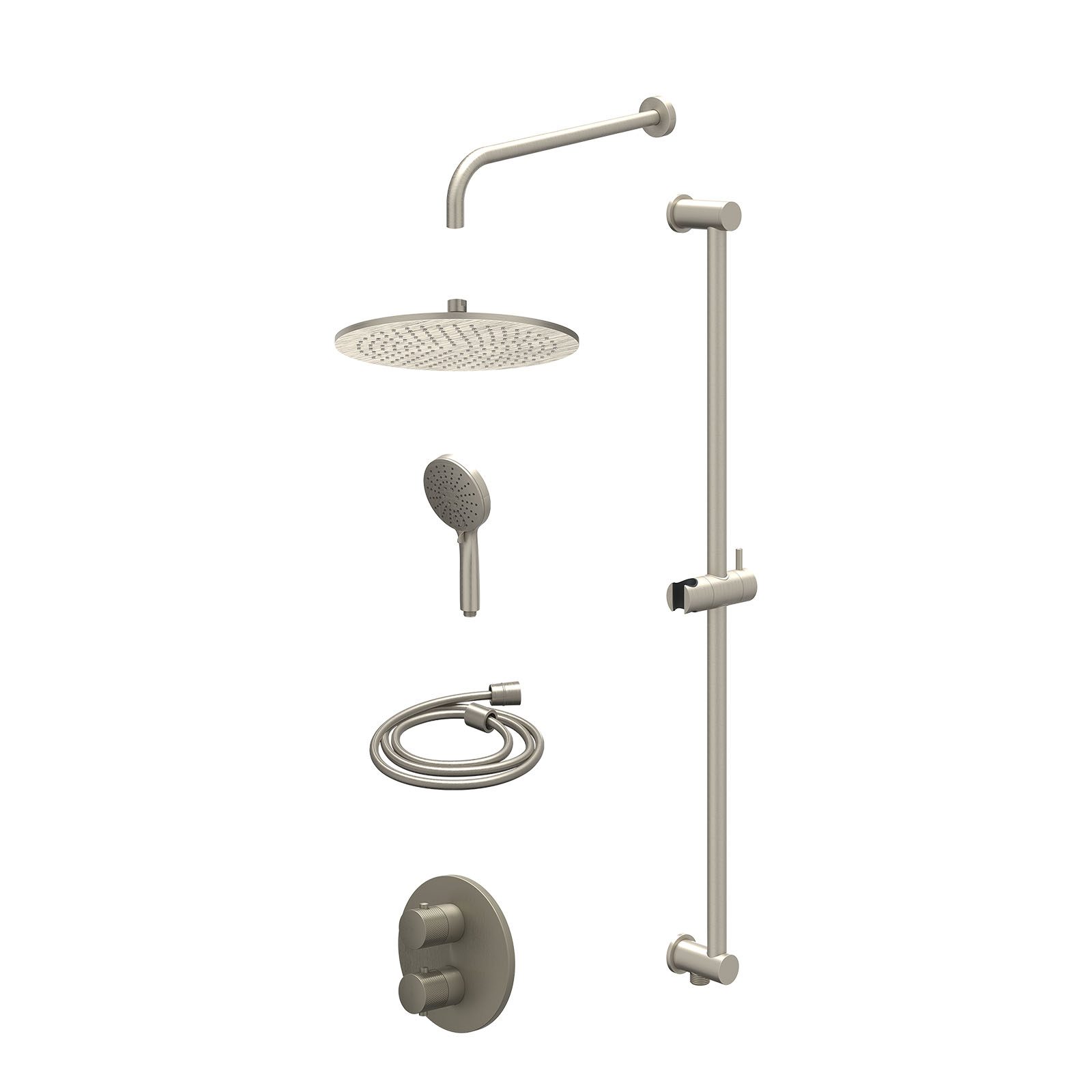 IVY Nexus Regendoucheset inbouw 2-weg - 30cm medium - wandarm - glijstang - 3-standen - excl. inbouwbox - Geborsteld nickel