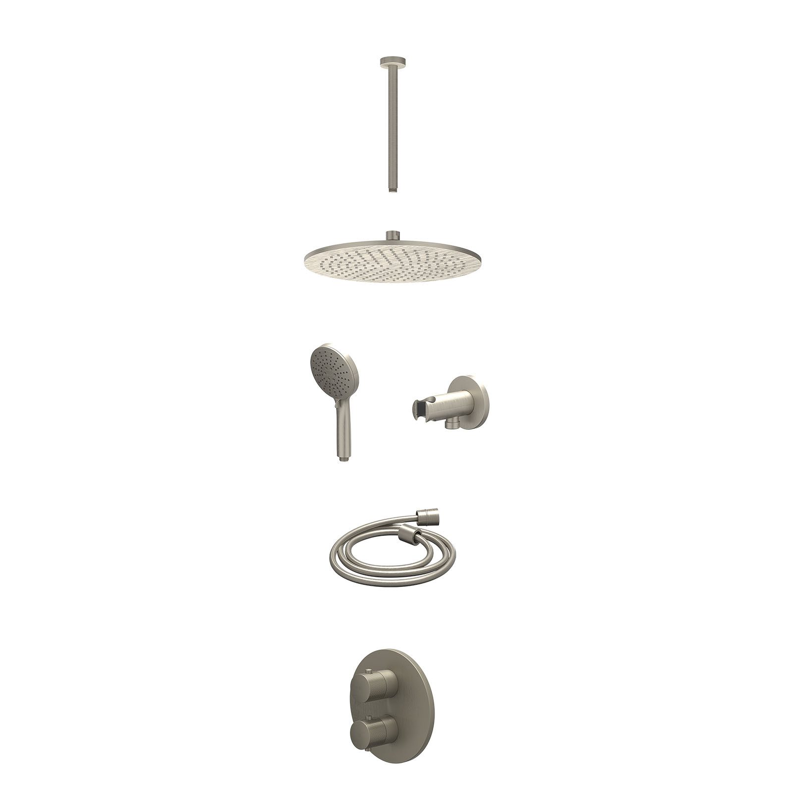 IVY Nexus Regendoucheset inbouw 2-weg - 30cm medium - plafond 30cm - wandhouder - 3-standen - excl. inbouwbox - Geborsteld nickel